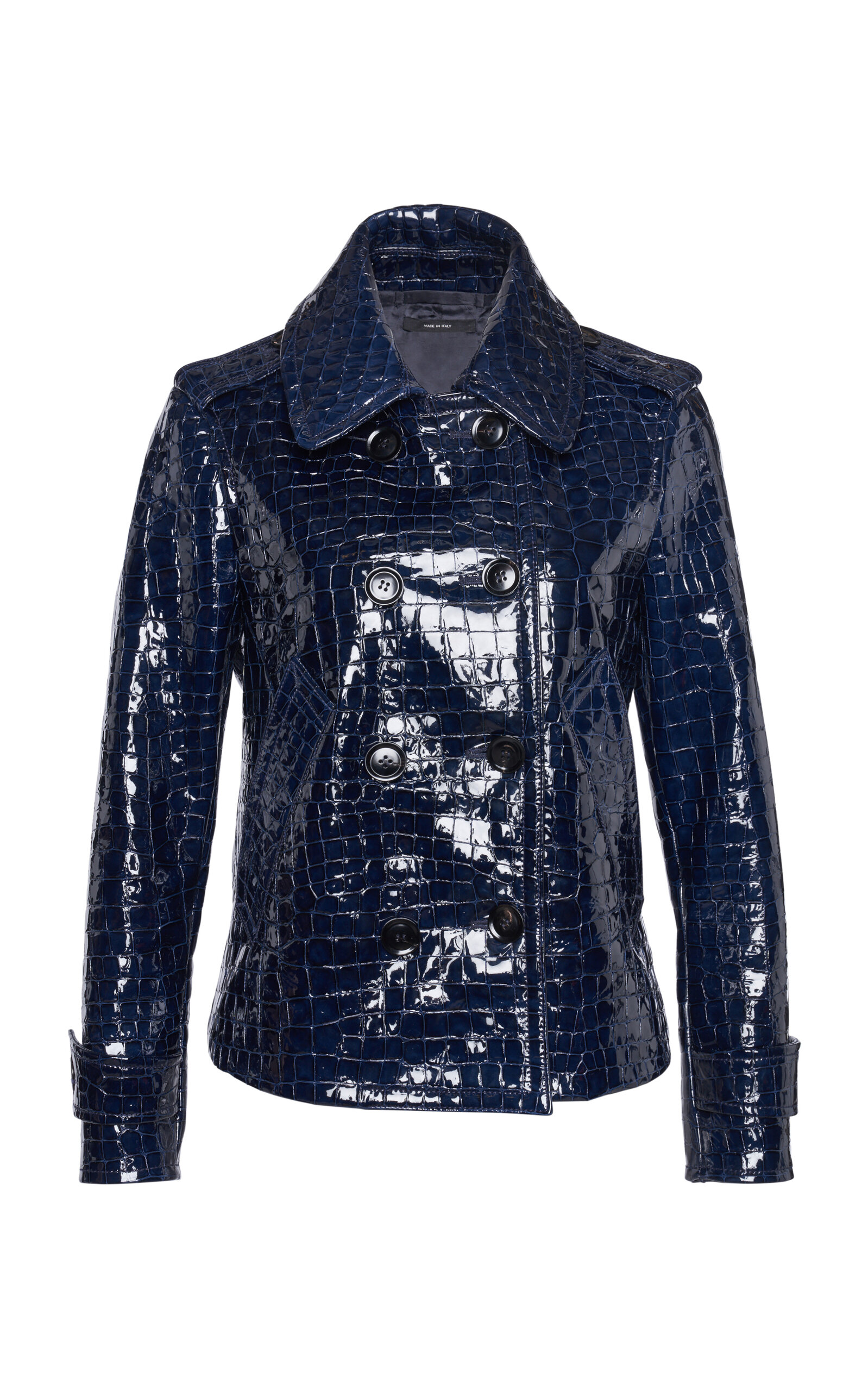 Tom Ford Croc-embossed Leather Jacket In Navy