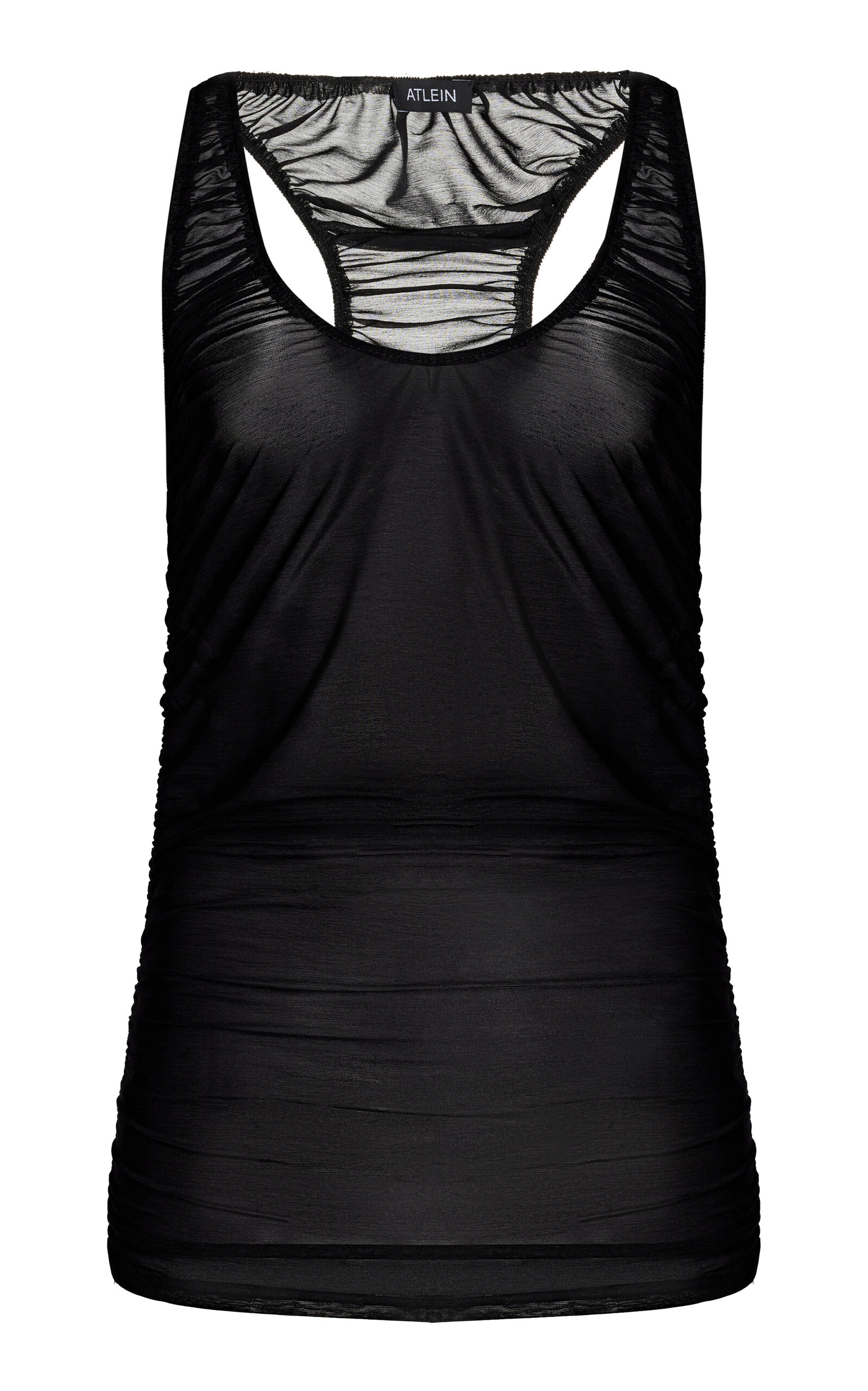 Shop Atlein Ruched Fine-knit Tank Top In Black