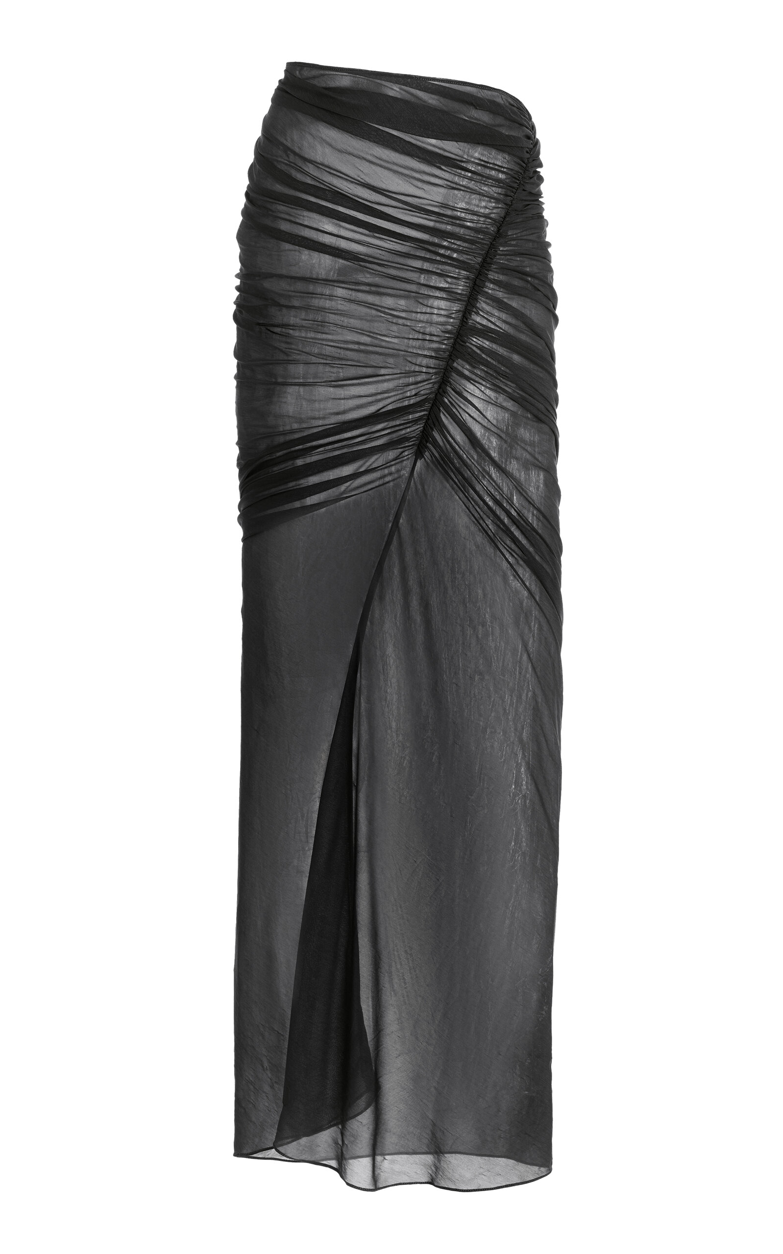 Shop Atlein Ruched Jersey Maxi Skirt In Black