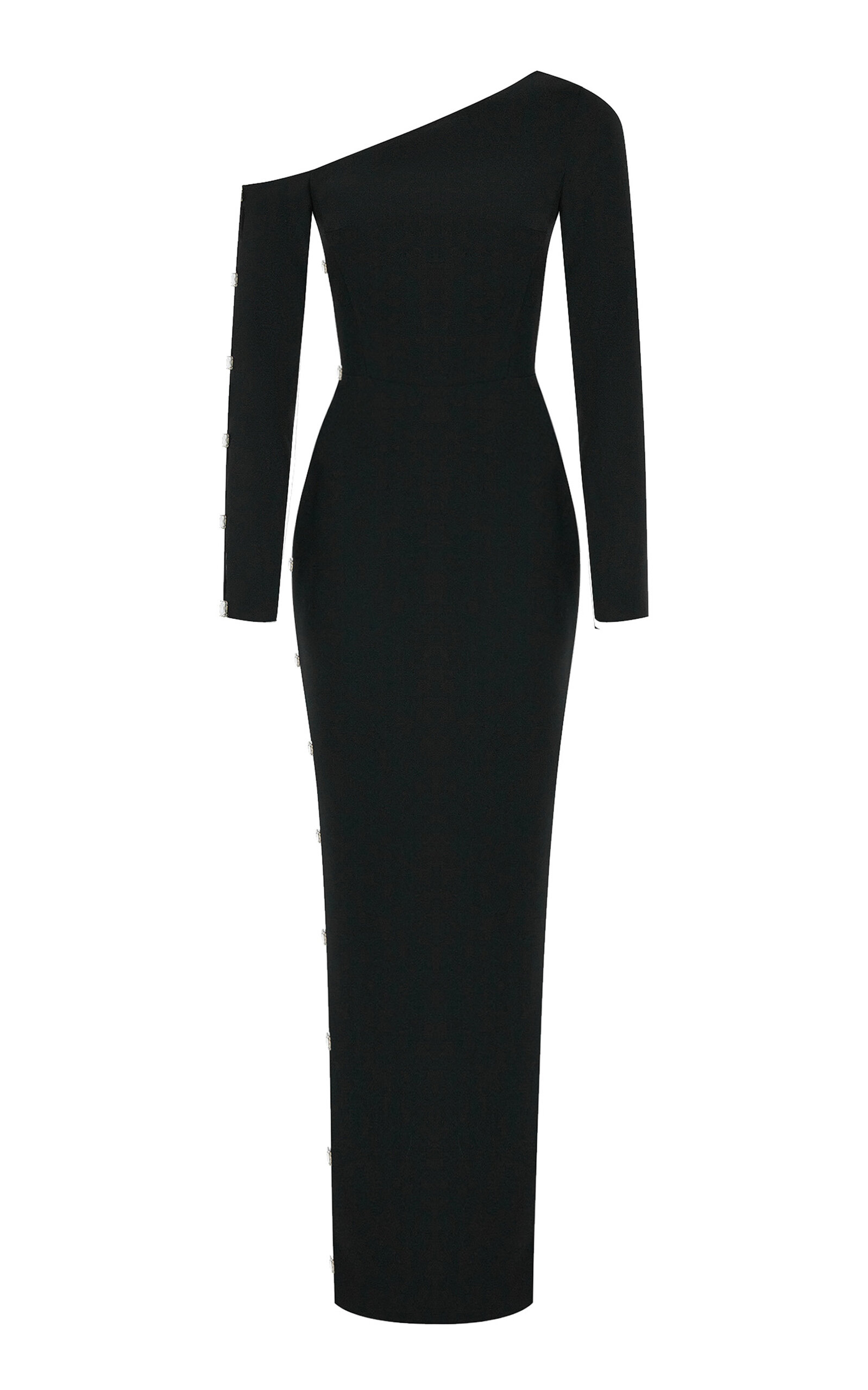 Rasario Asymmetric Cutout Crepe Midi Dress In Black