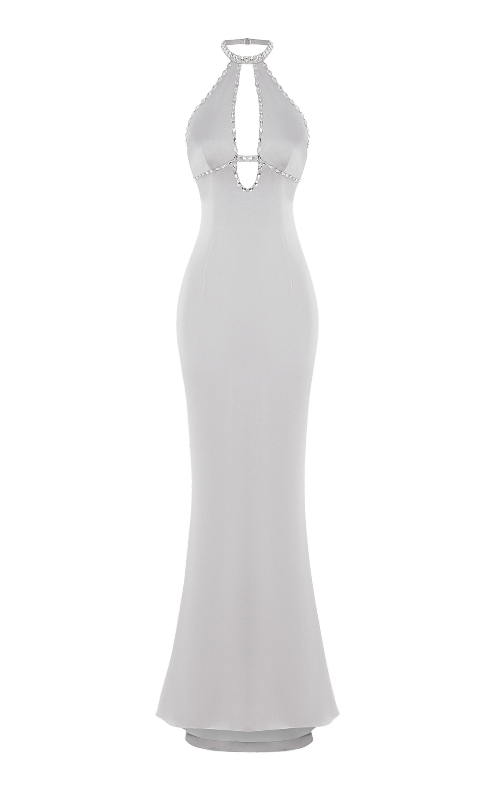 Rasario Crystal-embellished Satin Maxi Dress In Light Grey