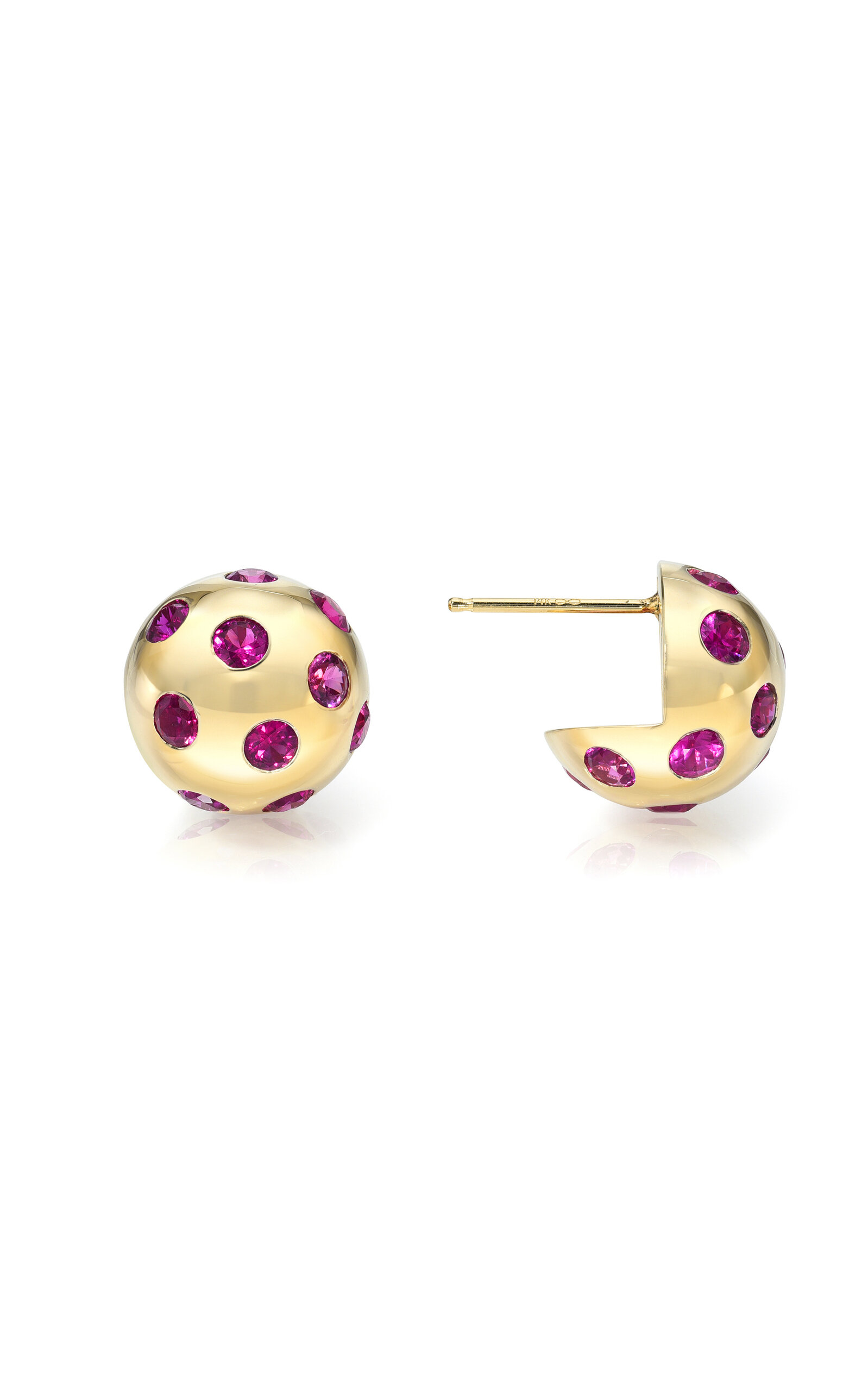 Shop Rachel Quinn 14k Yellow Gold Sapphire Earrings In Pink
