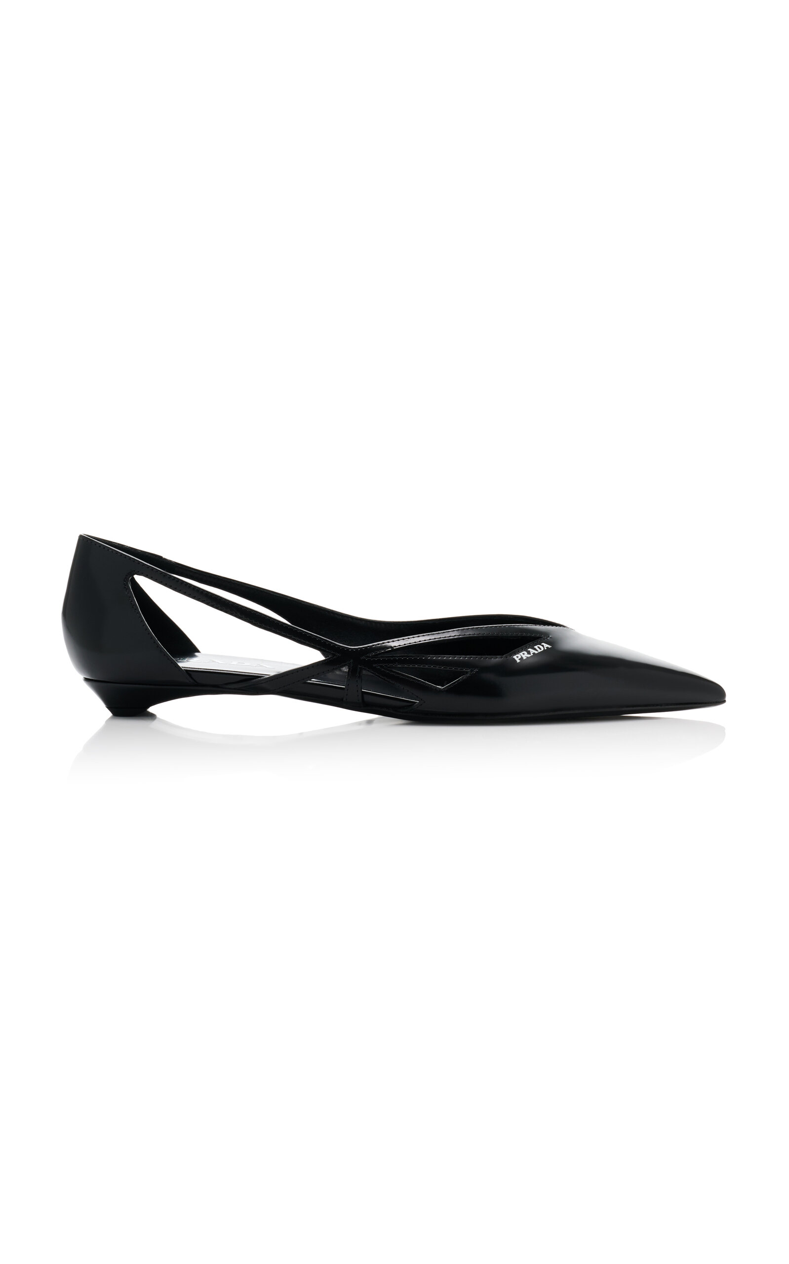 Shop Prada Cutout Leather Flats In Black