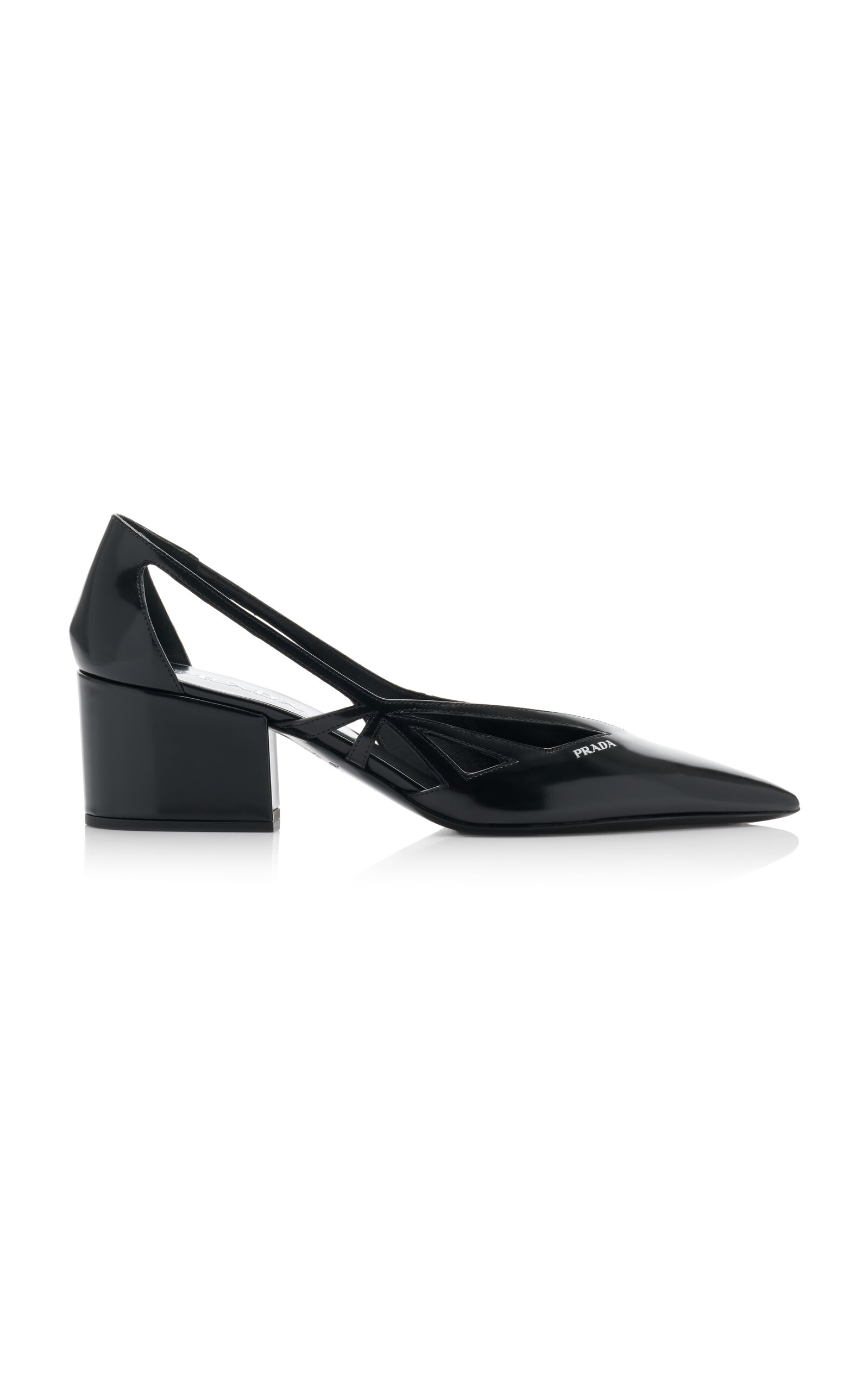 Shop Prada Cutout Leather Pumps In Black