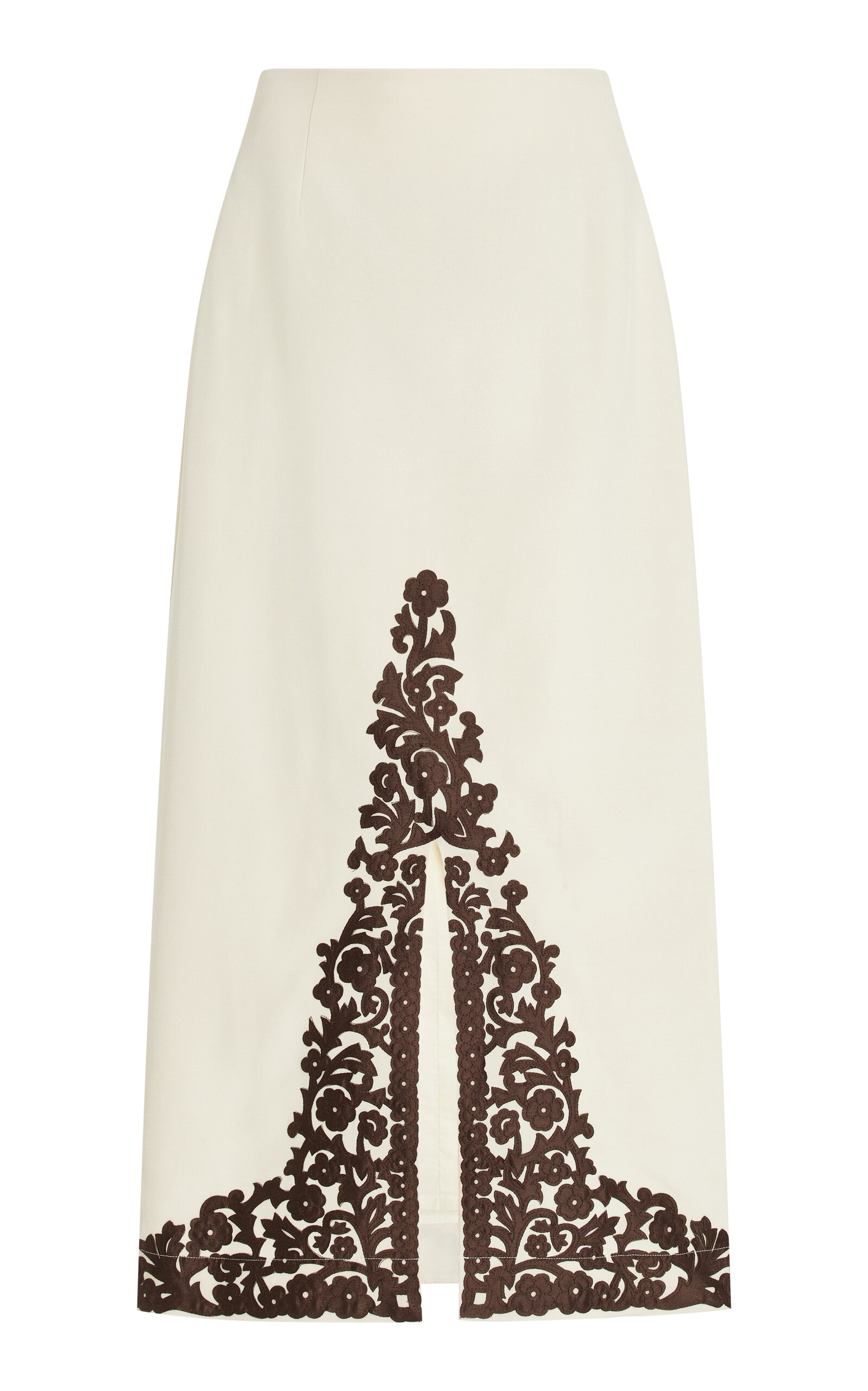 ALÉMAIS Lucy Embroidered Crepe Midi Skirt