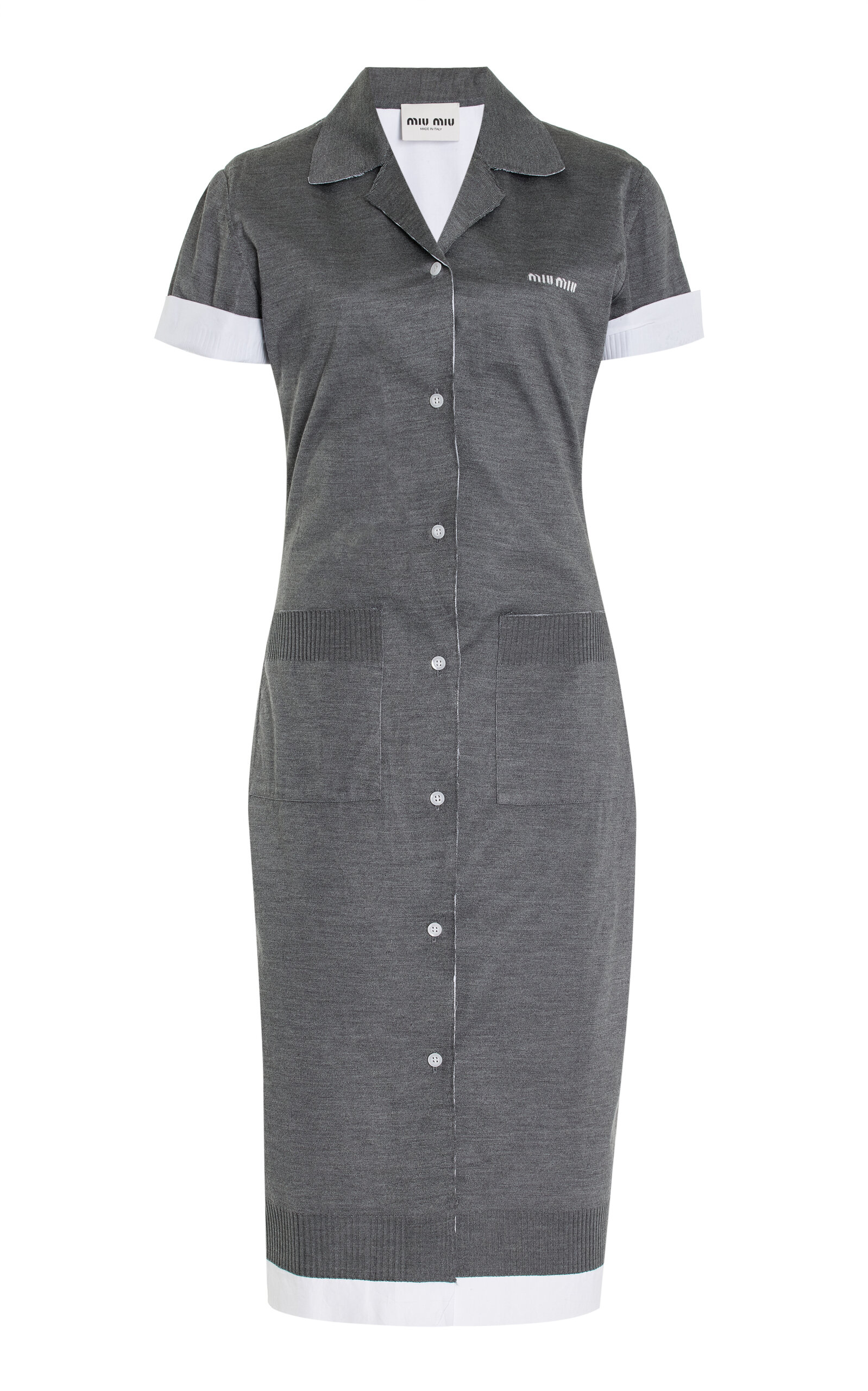 Shop Miu Miu Cotton-silk Midi Shirt Dress In Grey