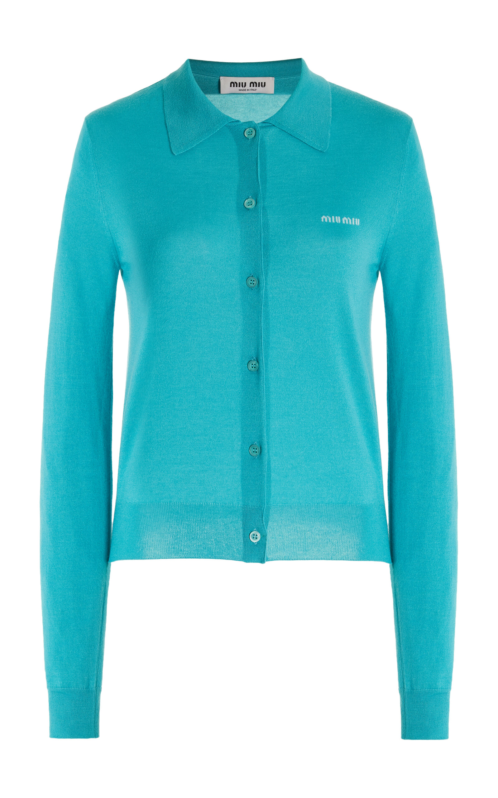 Shop Miu Miu Cashmere-silk Cardigan In Blue