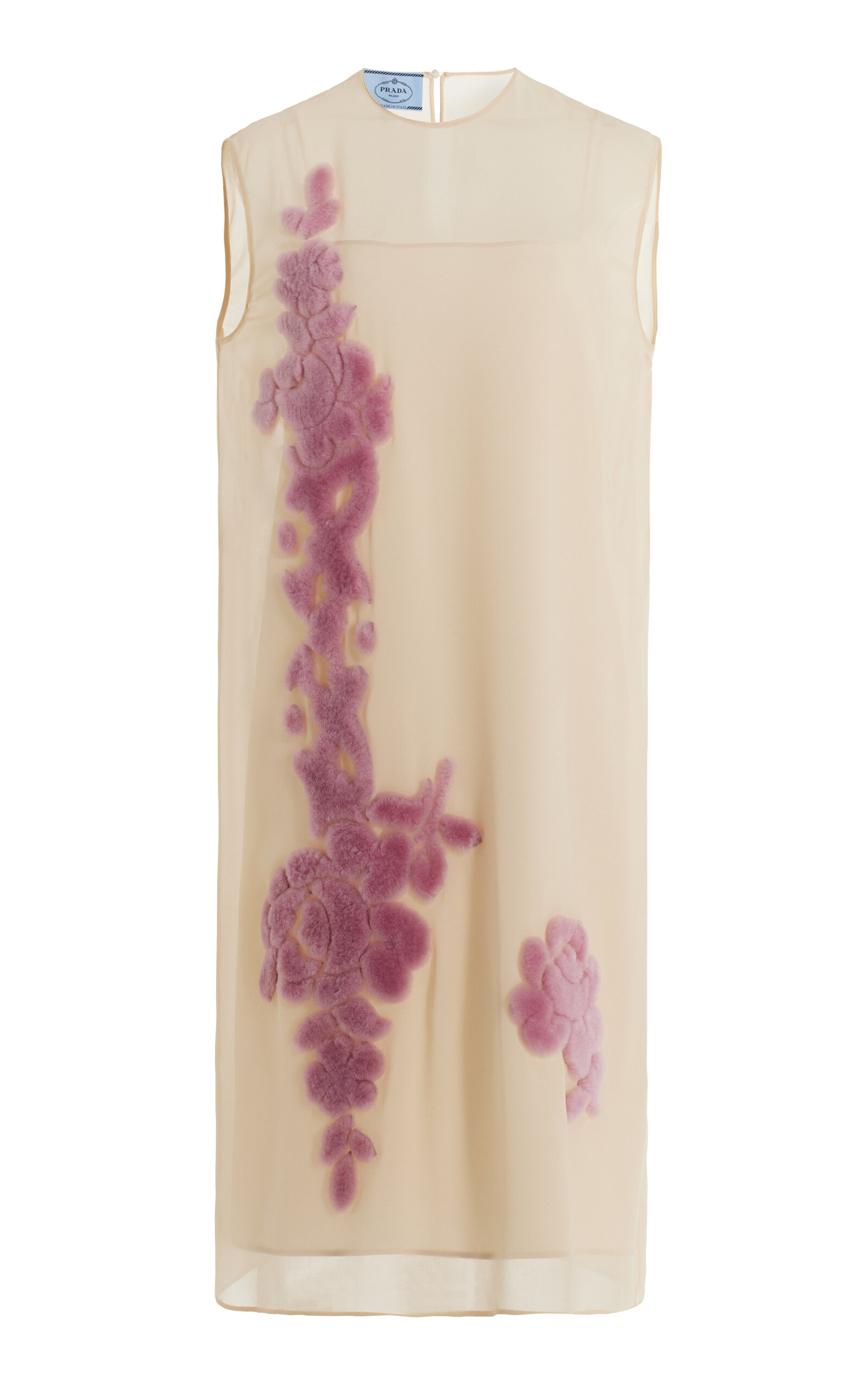 Shop Prada Embroidered Georgette Midi Dress In Ivory