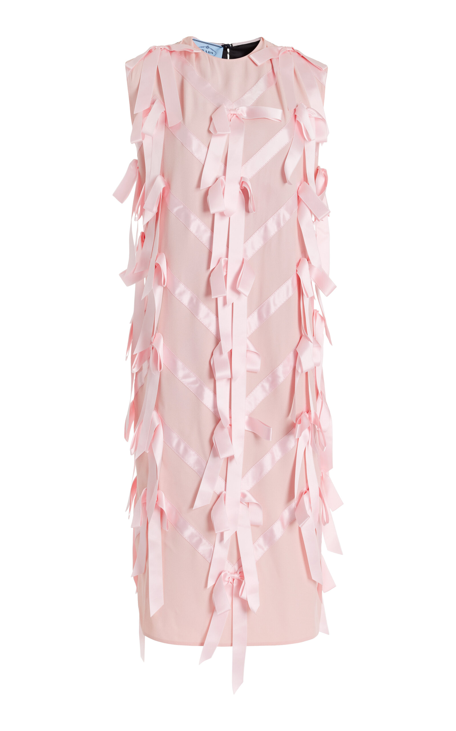 Shop Prada Ribbon-embroidered Satin Midi Dress In Pink