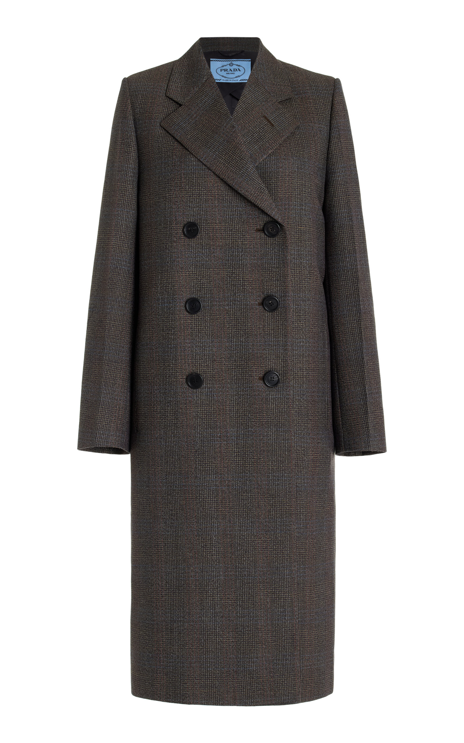 Shop Prada Wool Mouliné Double-breasted Coat In Grey