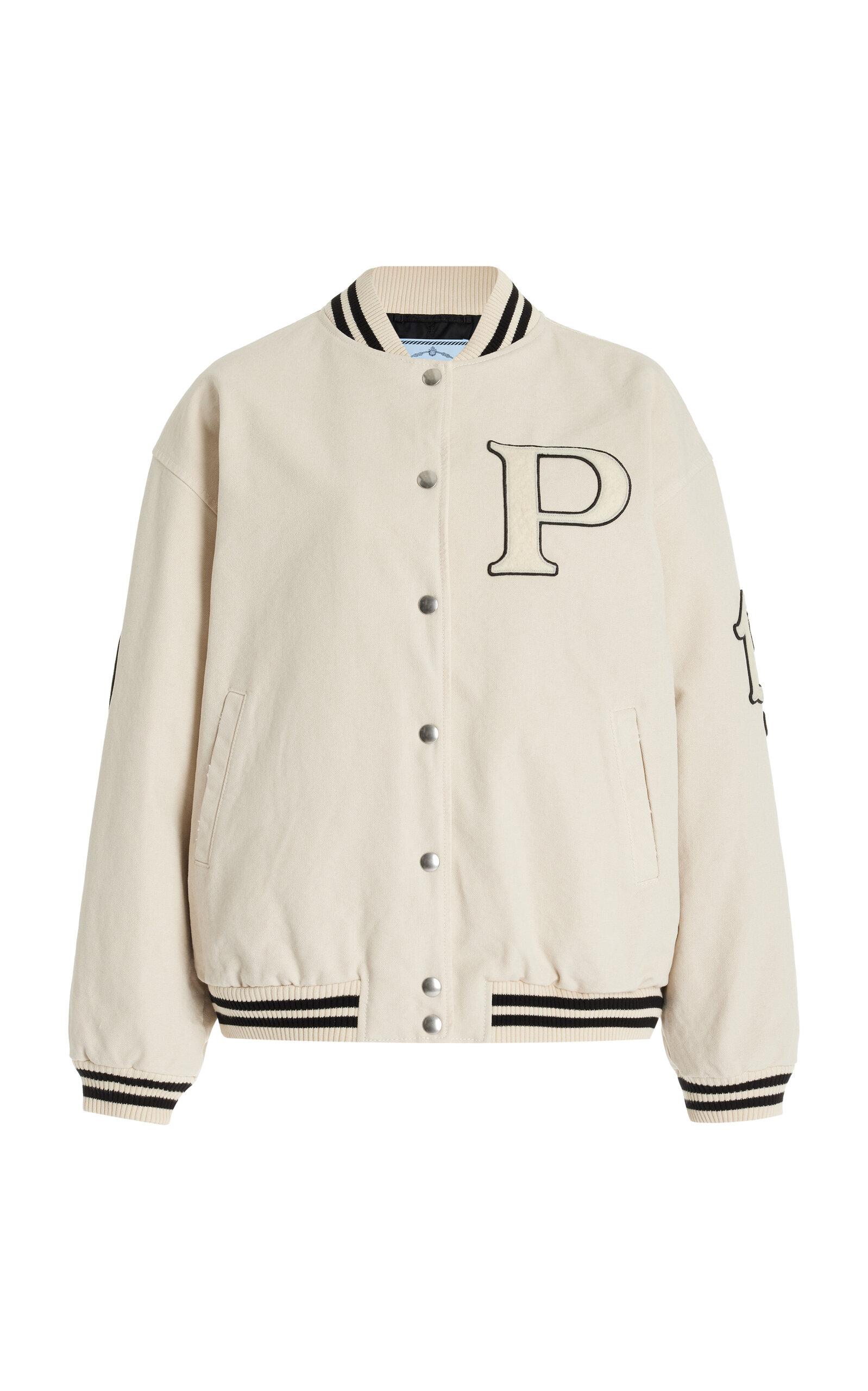 Shop Prada Oversized Mohair-wool Varsity Jacket In Ivory