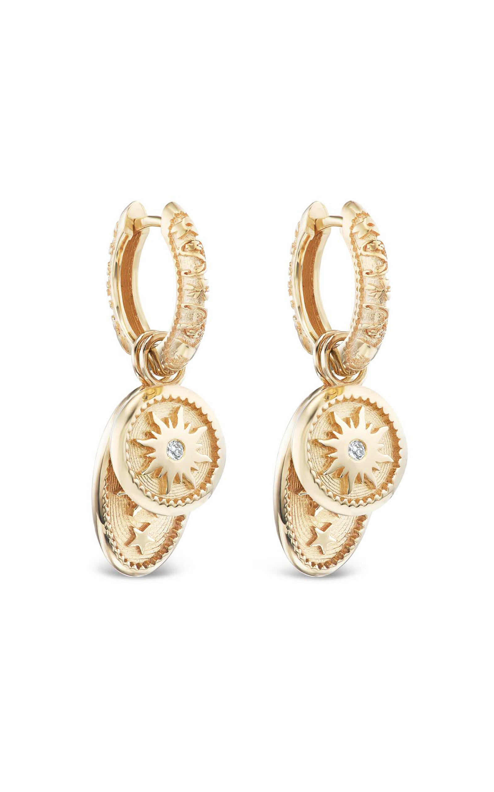 Southwestern 14K Yellow Gold Diamond Hoop Earrings