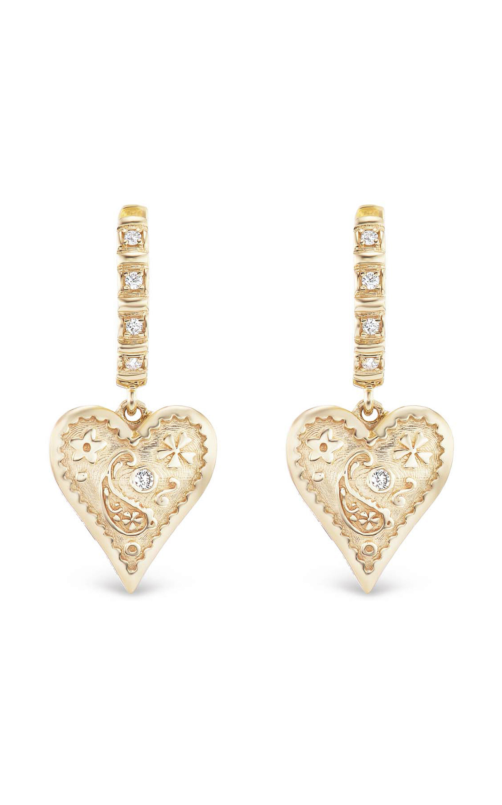 Shop Marlo Laz Small Southwestern 14k Yellow Gold Diamond Heart Earrings