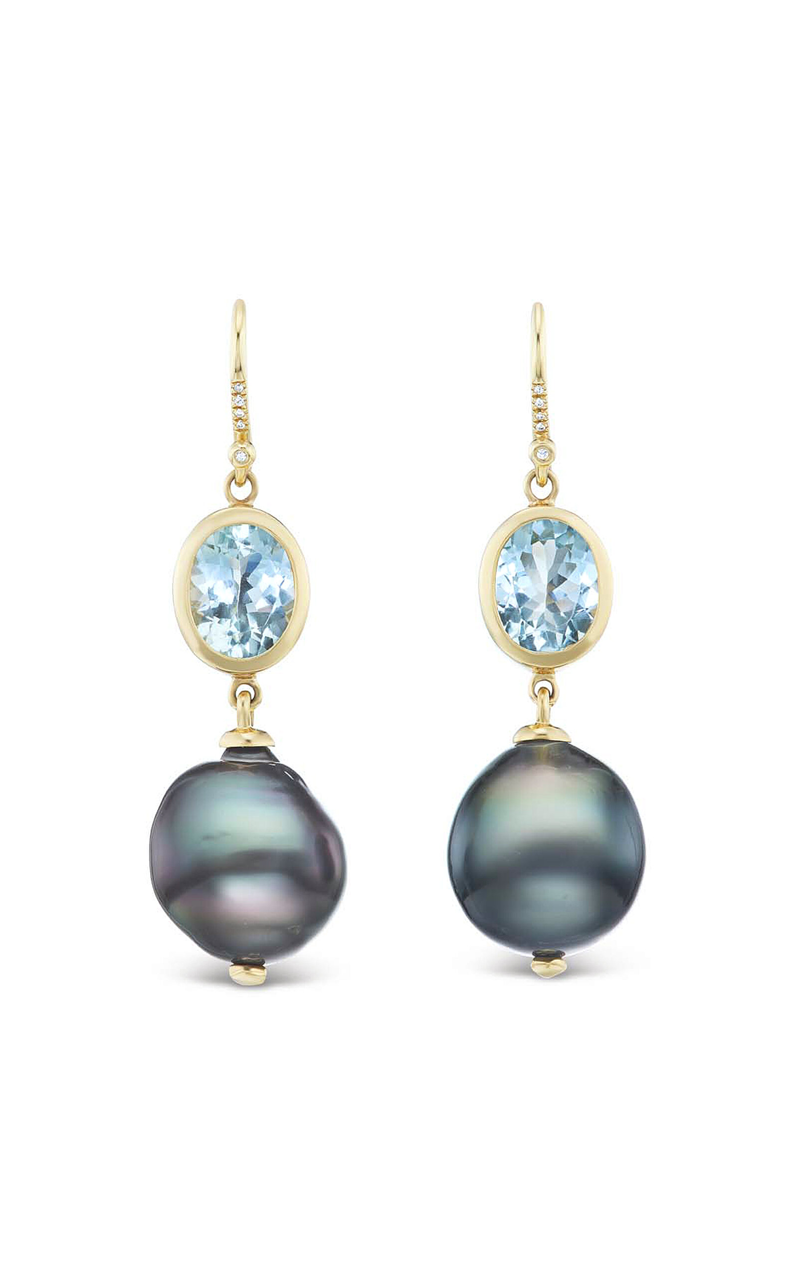 The Phoebe 14K Yellow Gold Pearl; Aquamarine Earrings