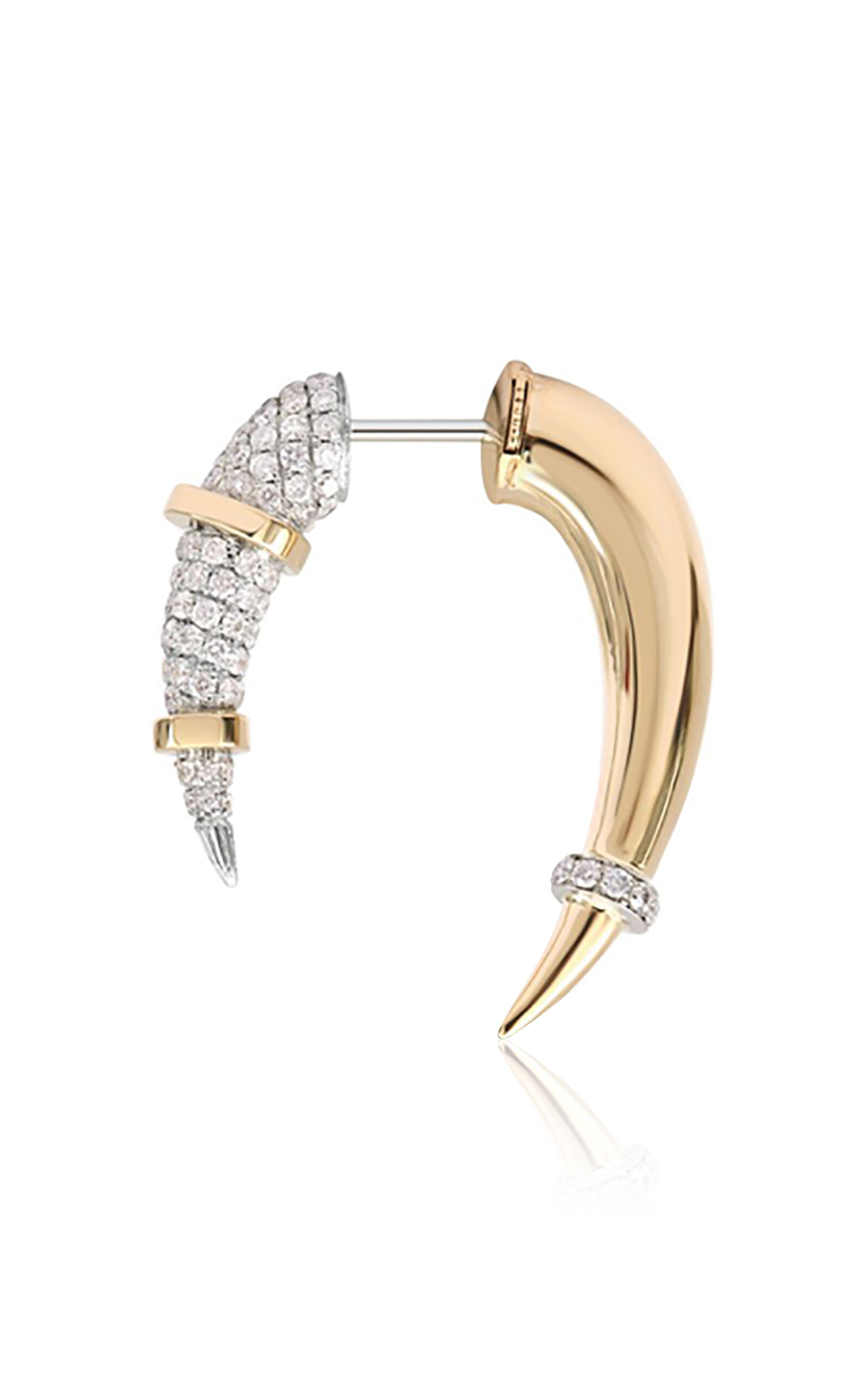 14k Gold Half Diamond Horn Single Earring