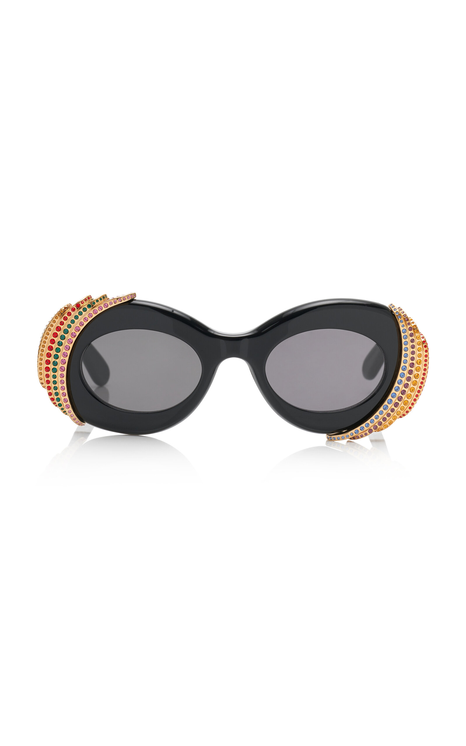 Shop Loewe Paula's Ibiza Round-frame Crystal Acetate Sunglasses In Black