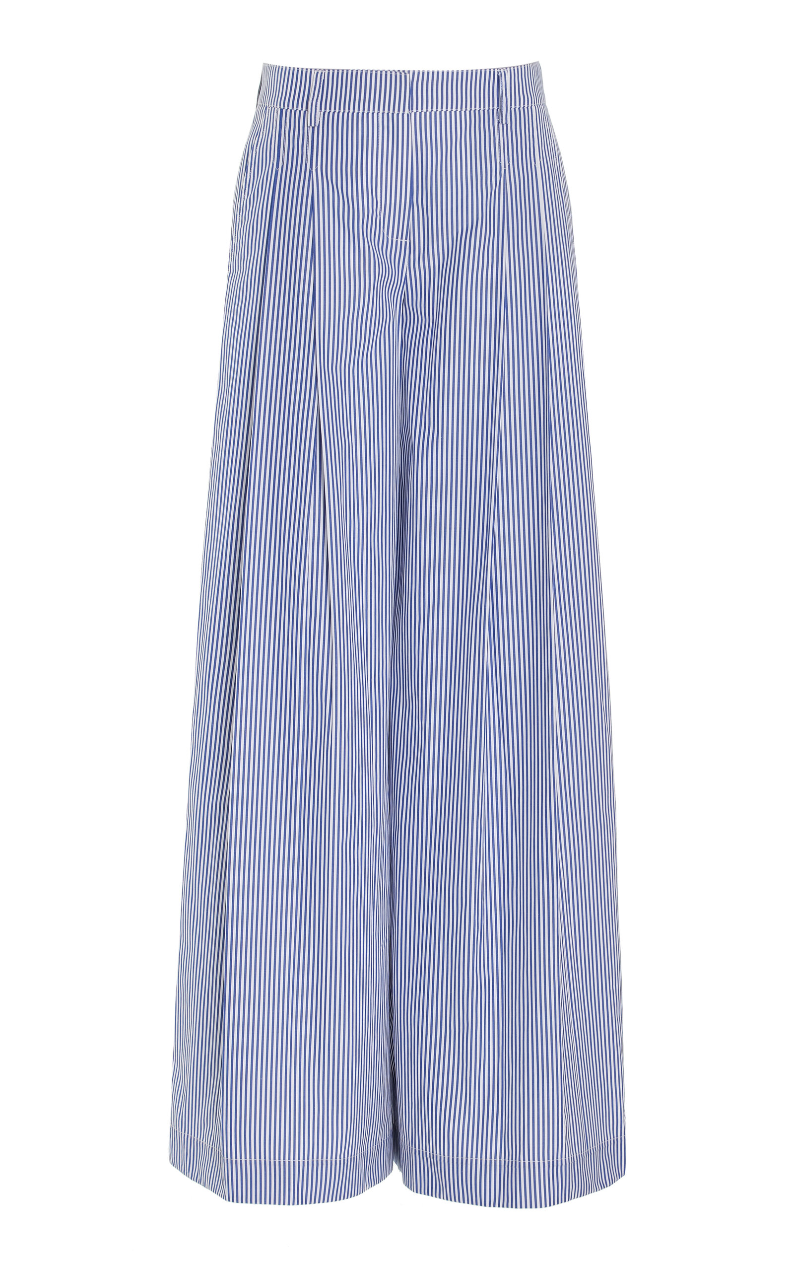 Shop Twp Didi Pleated Cotton Wide-leg Pants In Blue