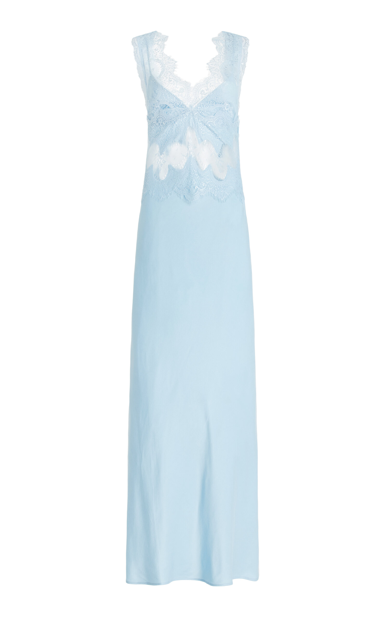 Shop Third Form Exclusive Visions Lace-trimmed Satin Midi Dress In Blue