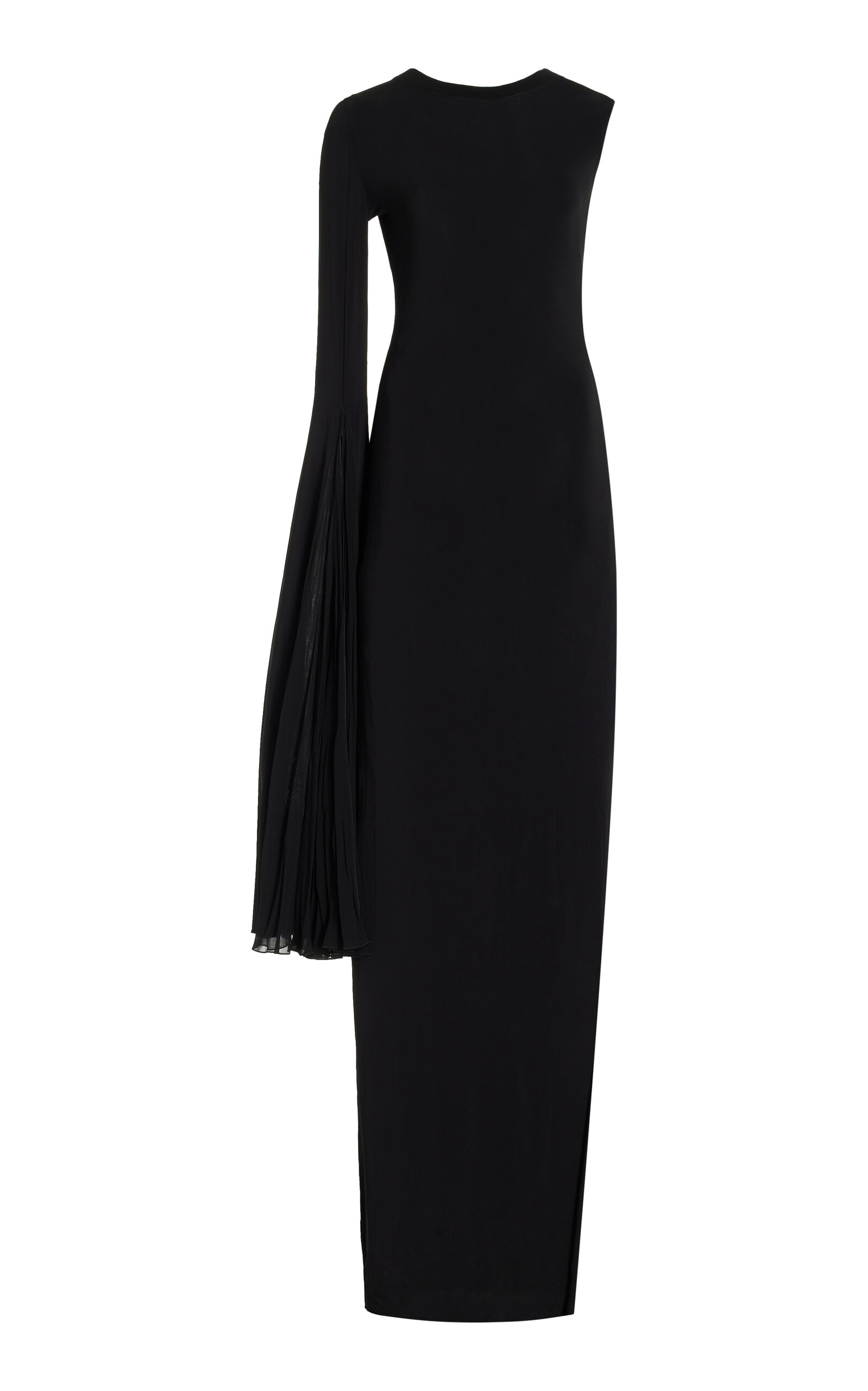 Shop Nensi Dojaka Chiffon-detailed One-shoulder Jersey Maxi Dress In Black