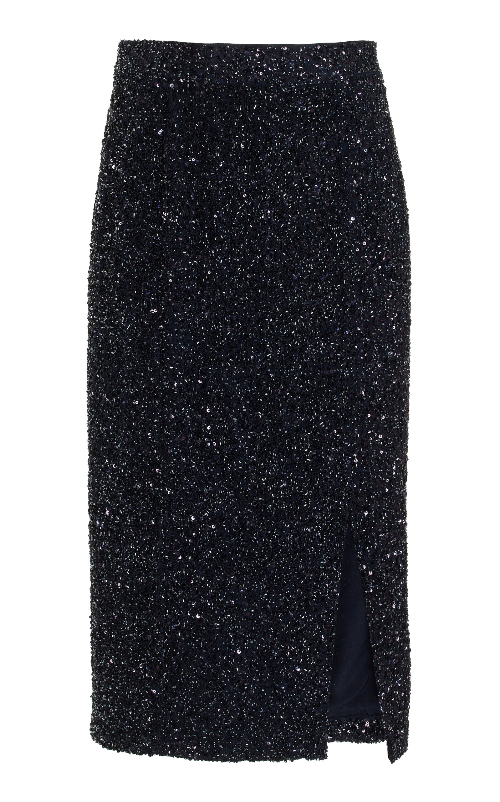 Shop Twp Paltrow Sequined Silk Midi Skirt In Navy