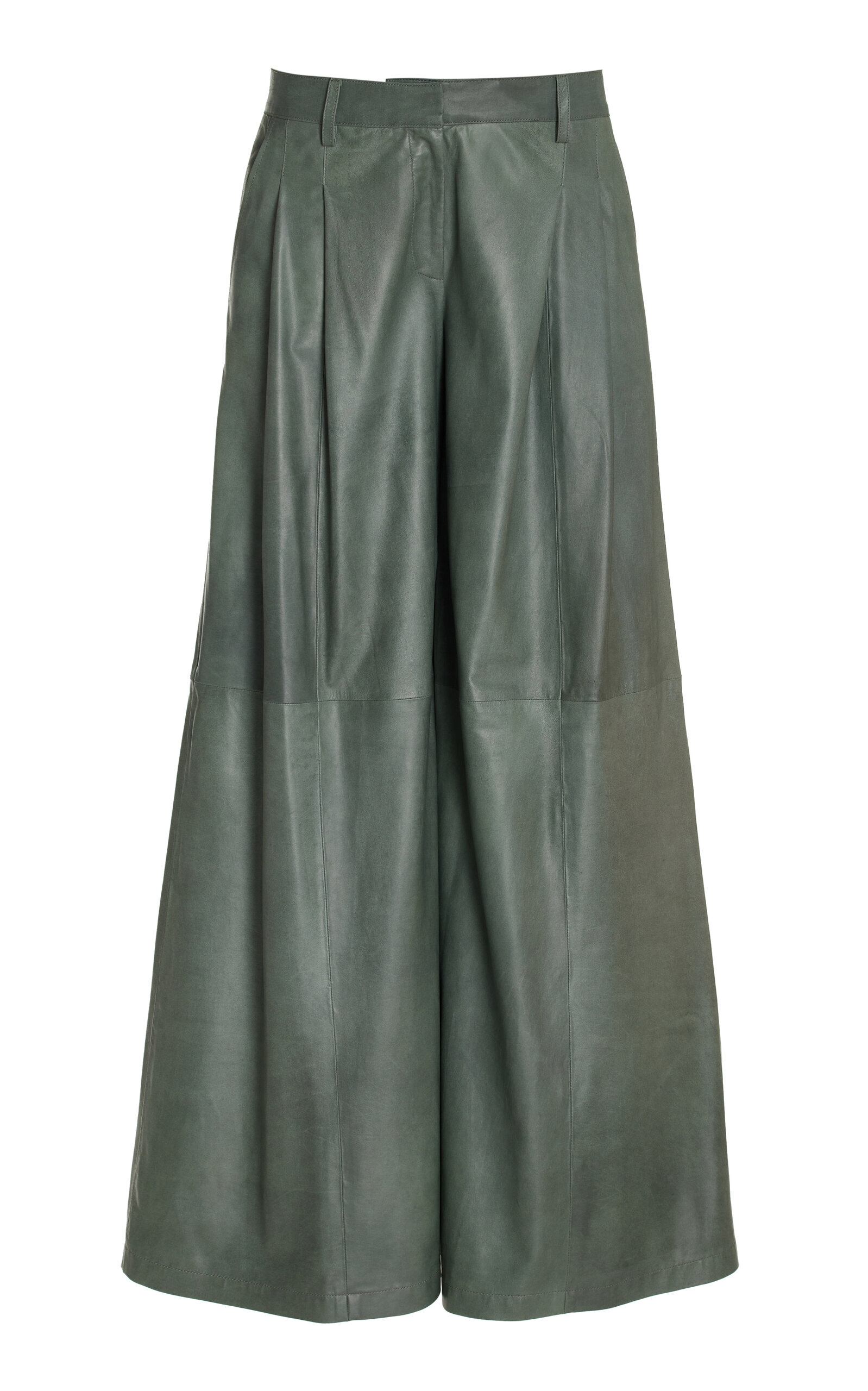 Shop Twp Didi Mid-rise Pleated Wide-leg Suede Pants In Green