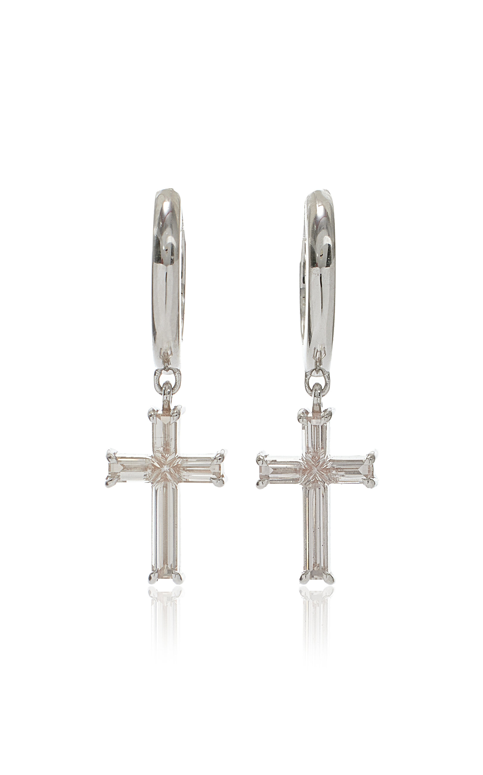 Shop Vrai Petite Cross 14k White Gold Diamond Huggie Earrings