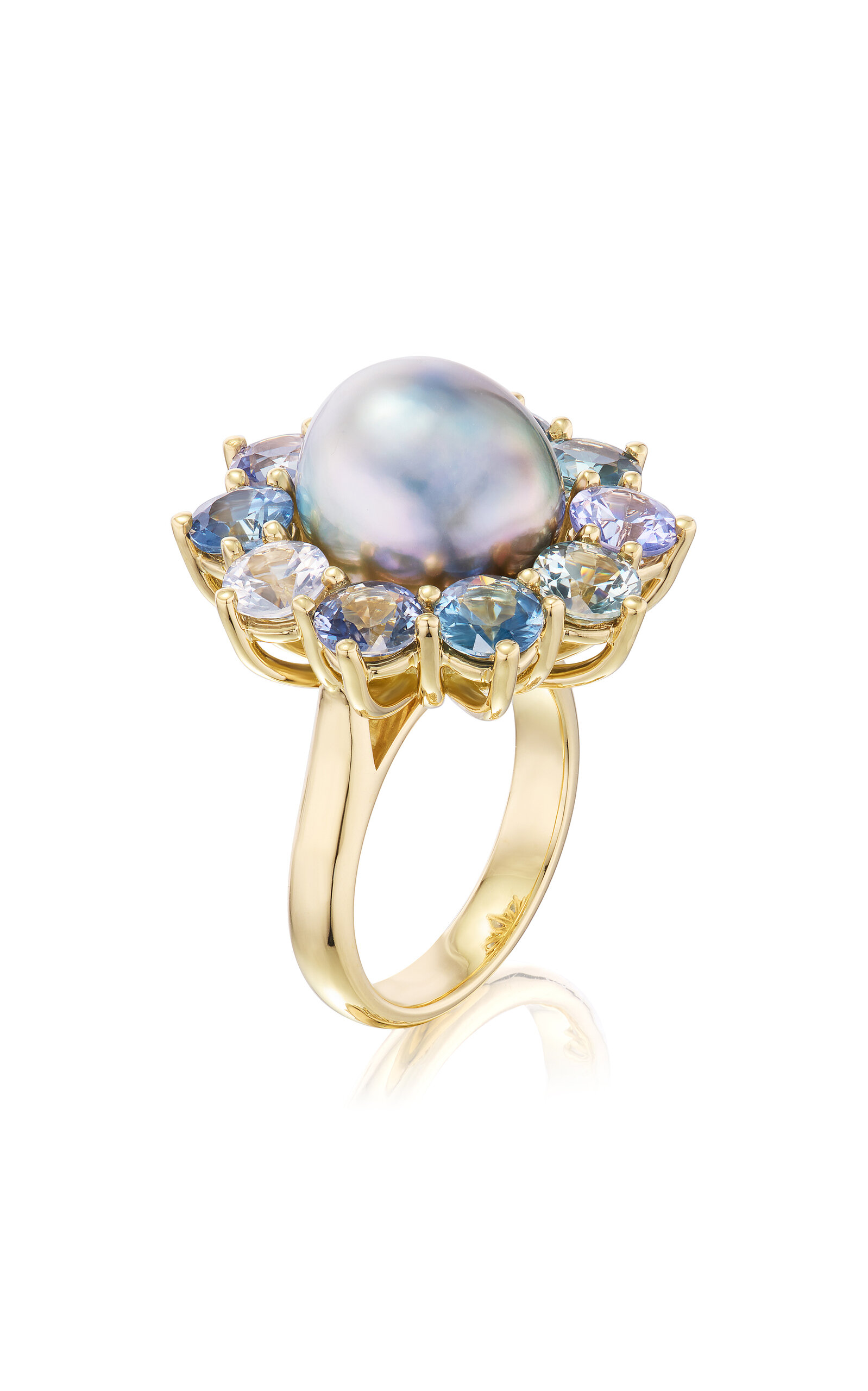 One-of-a-Kind 18K Yellow Gold Tahitian Pearl; Sapphire Ring