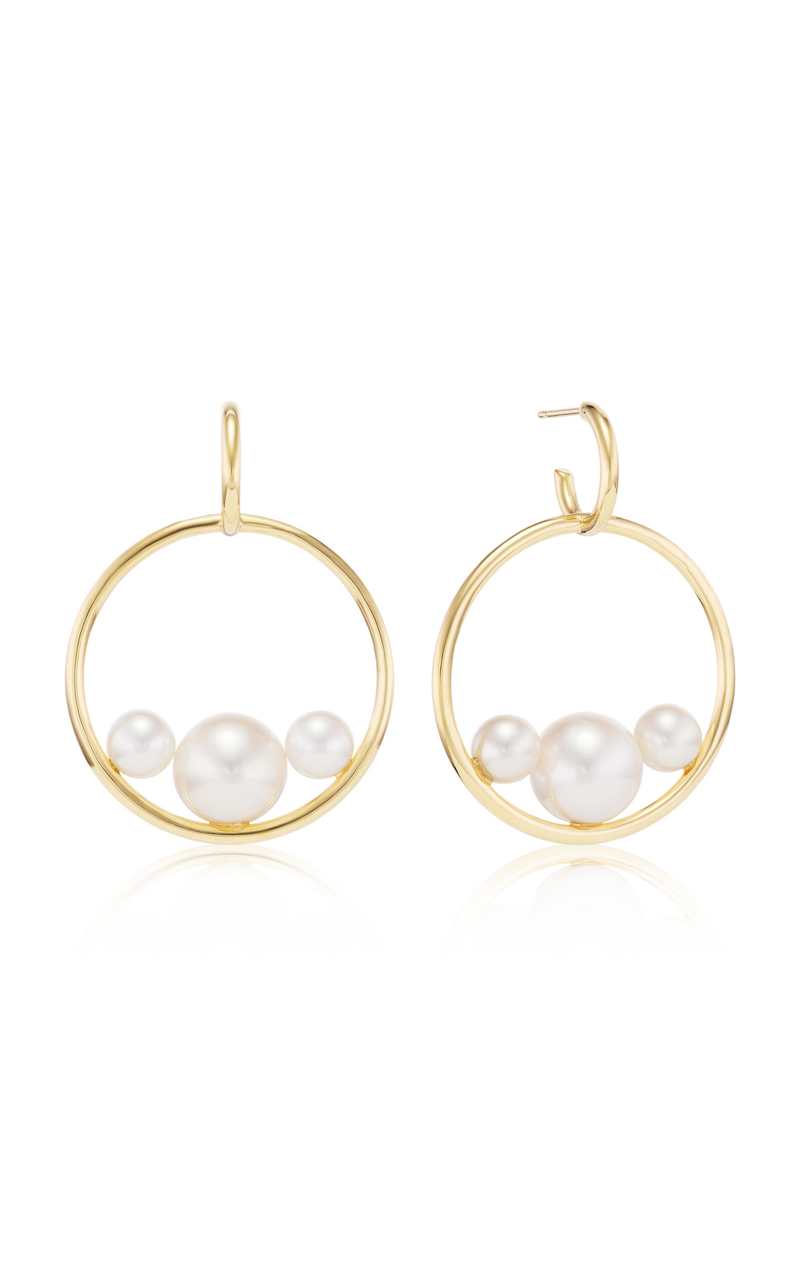 18K Yellow Gold Triple Pearl Earrings