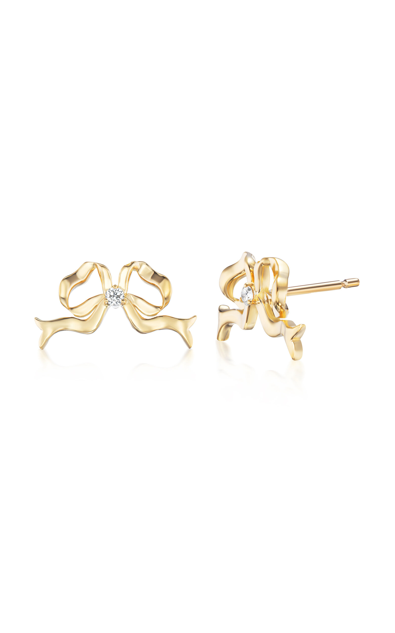 Mini 18K Yellow Gold Diamond Bow Earrings