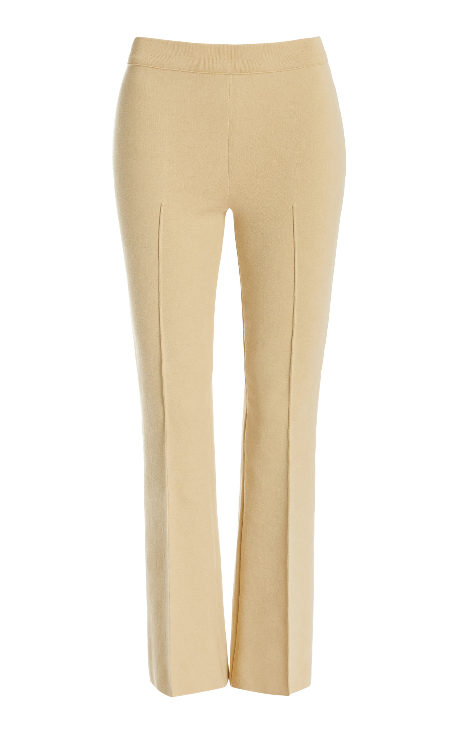 Shop High Sport Kick Stretch-cotton Knit Cropped Flared Pants In Neutral