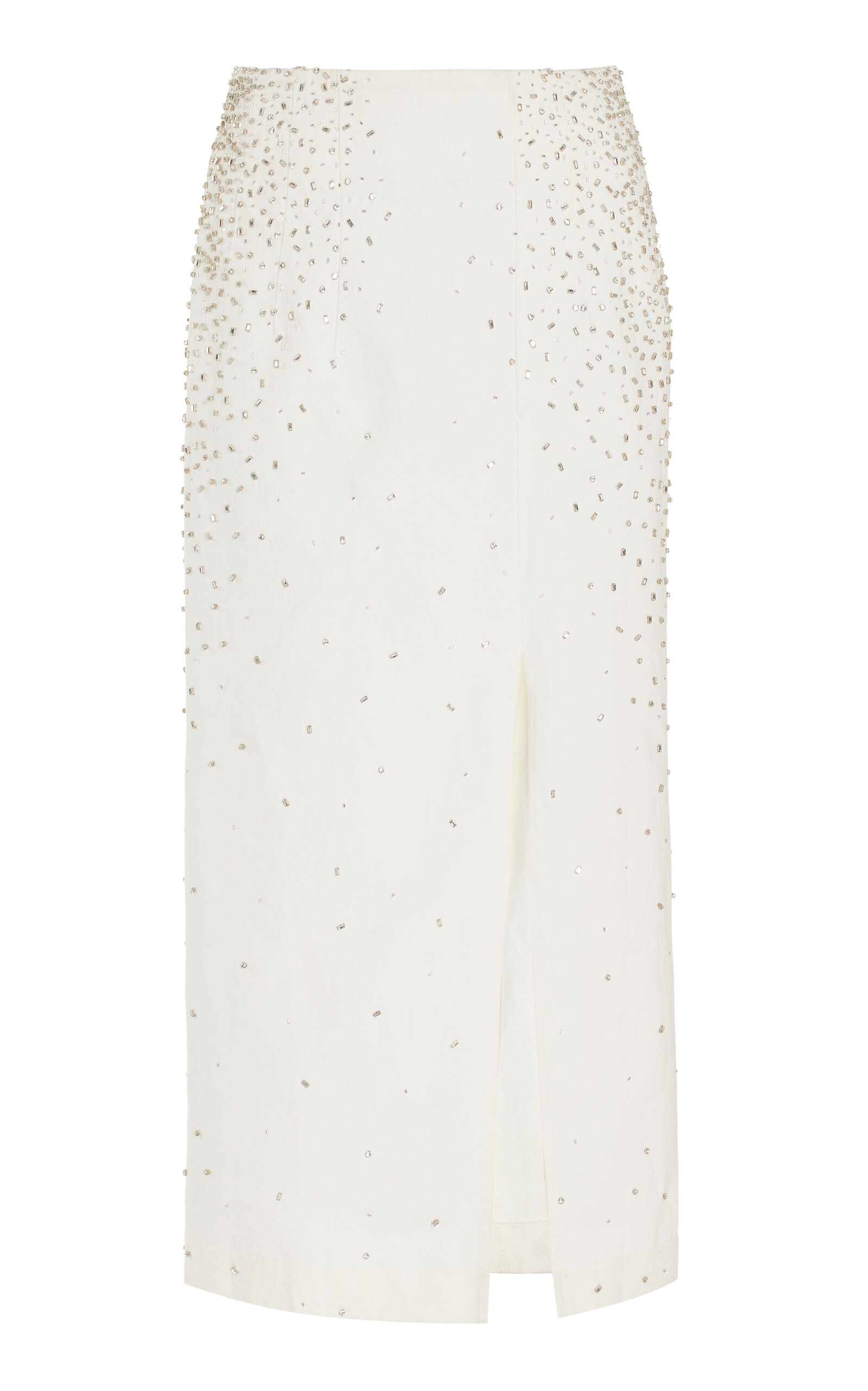 Shop Twp Ladylike Crystal-embellished Denim Midi Skirt In White