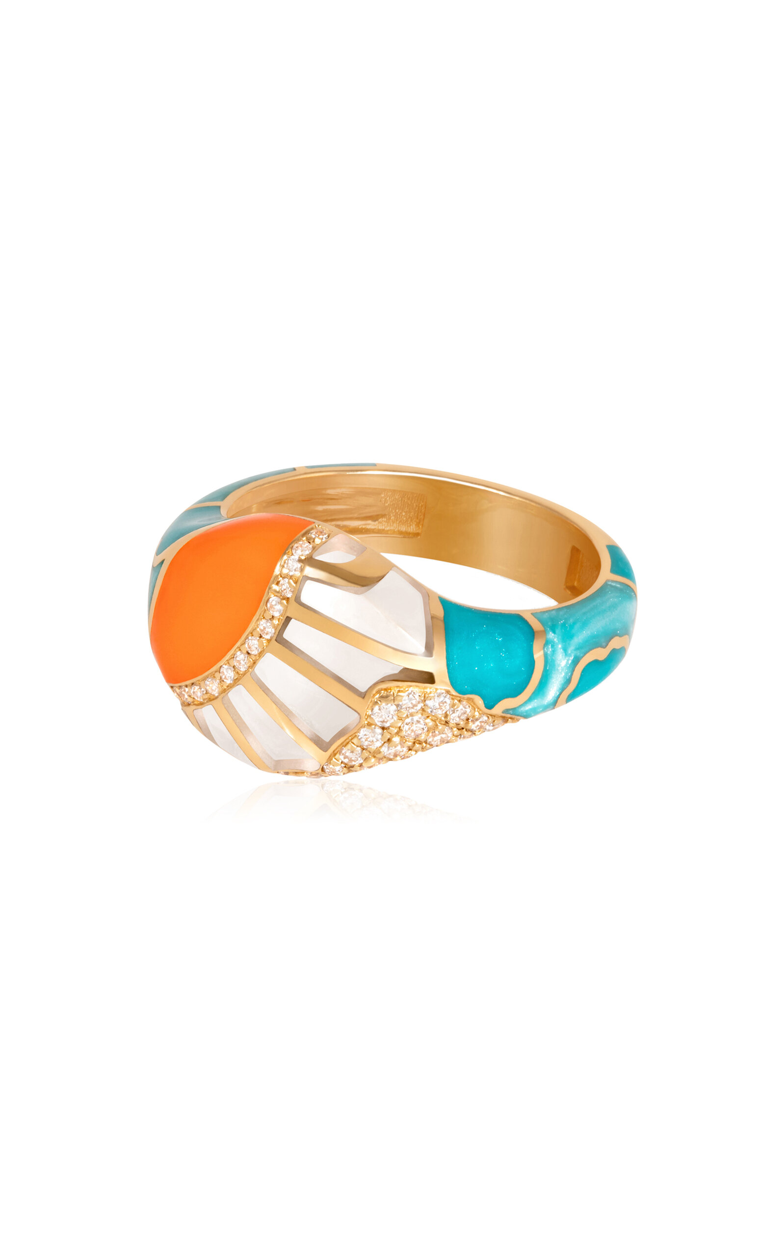 L'atelier Nawbar Up In The Clouds Pinky 18k Yellow Gold Coral; Diamond And Turquoise Ring In Blue