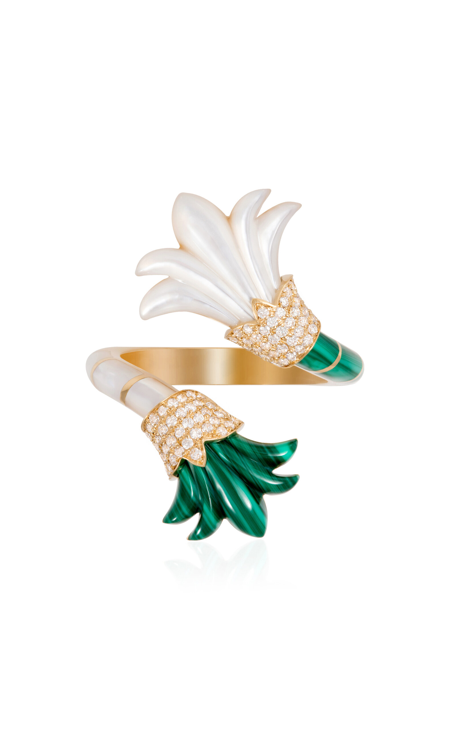 Shop L'atelier Nawbar Psychedeliah On A Vine 18k Yellow Gold Multi-stone Ring In Green