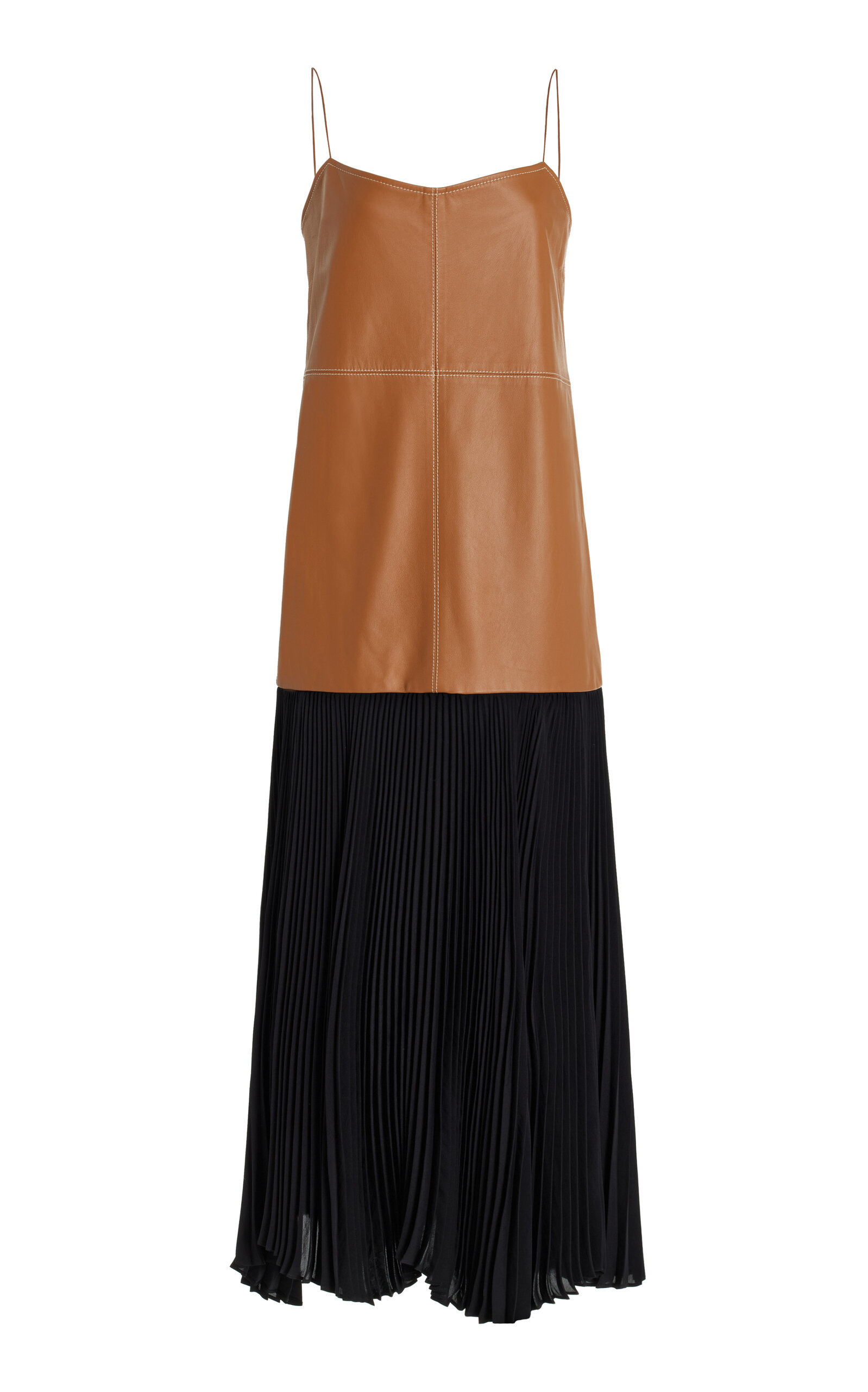 Shop Alexis Piatta Vegan Leather-georgette Midi Dress In Brown