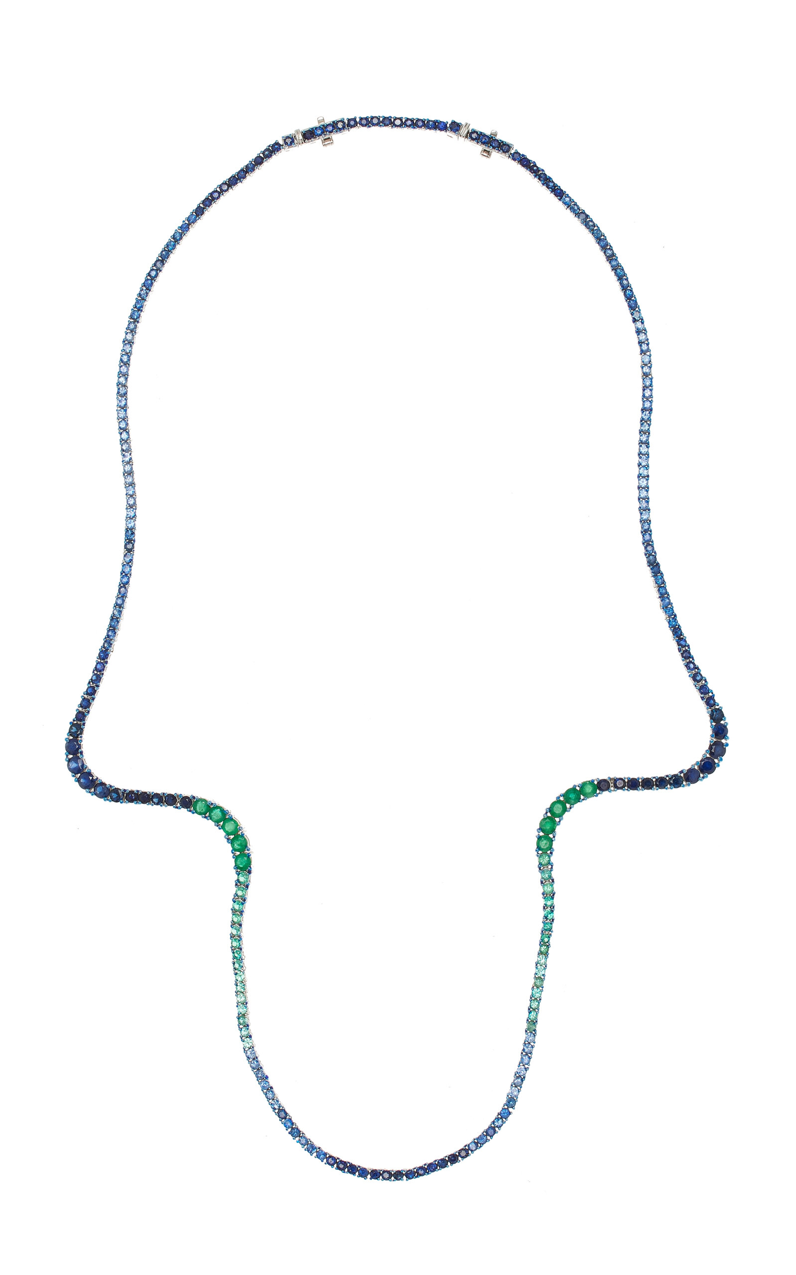 Shop Marie Mas 18k White Gold Emerald And Sapphire Necklace In Multi