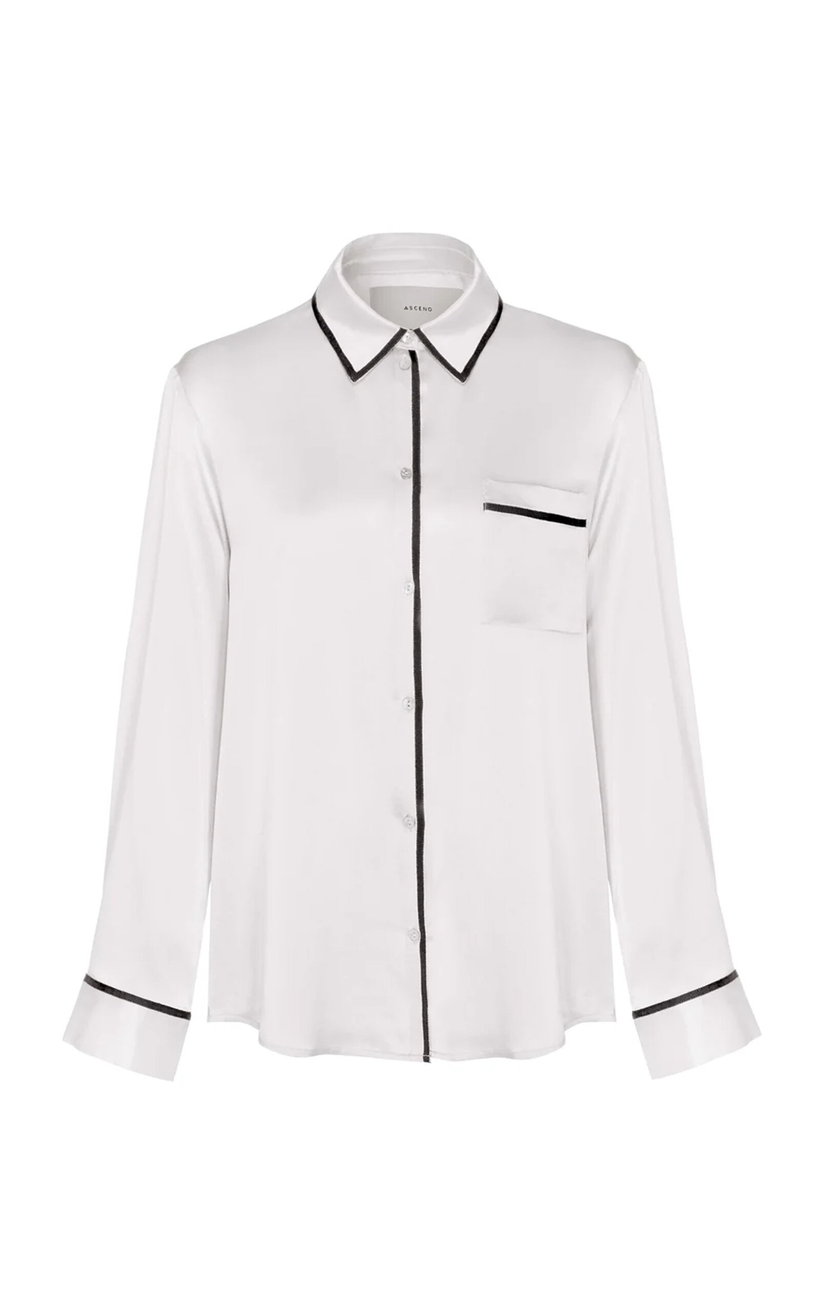 Shop Asceno The London Silk Top In Black,white