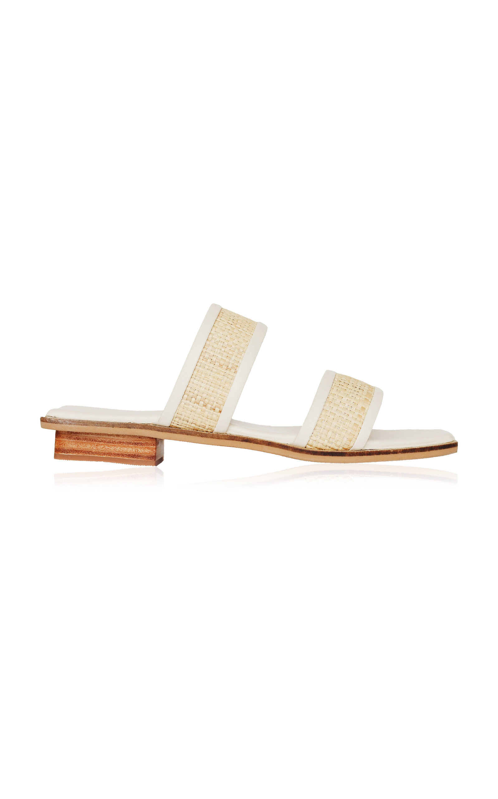 Shop Bembien Bria Leather-trimmed Woven Rattan Slides In White