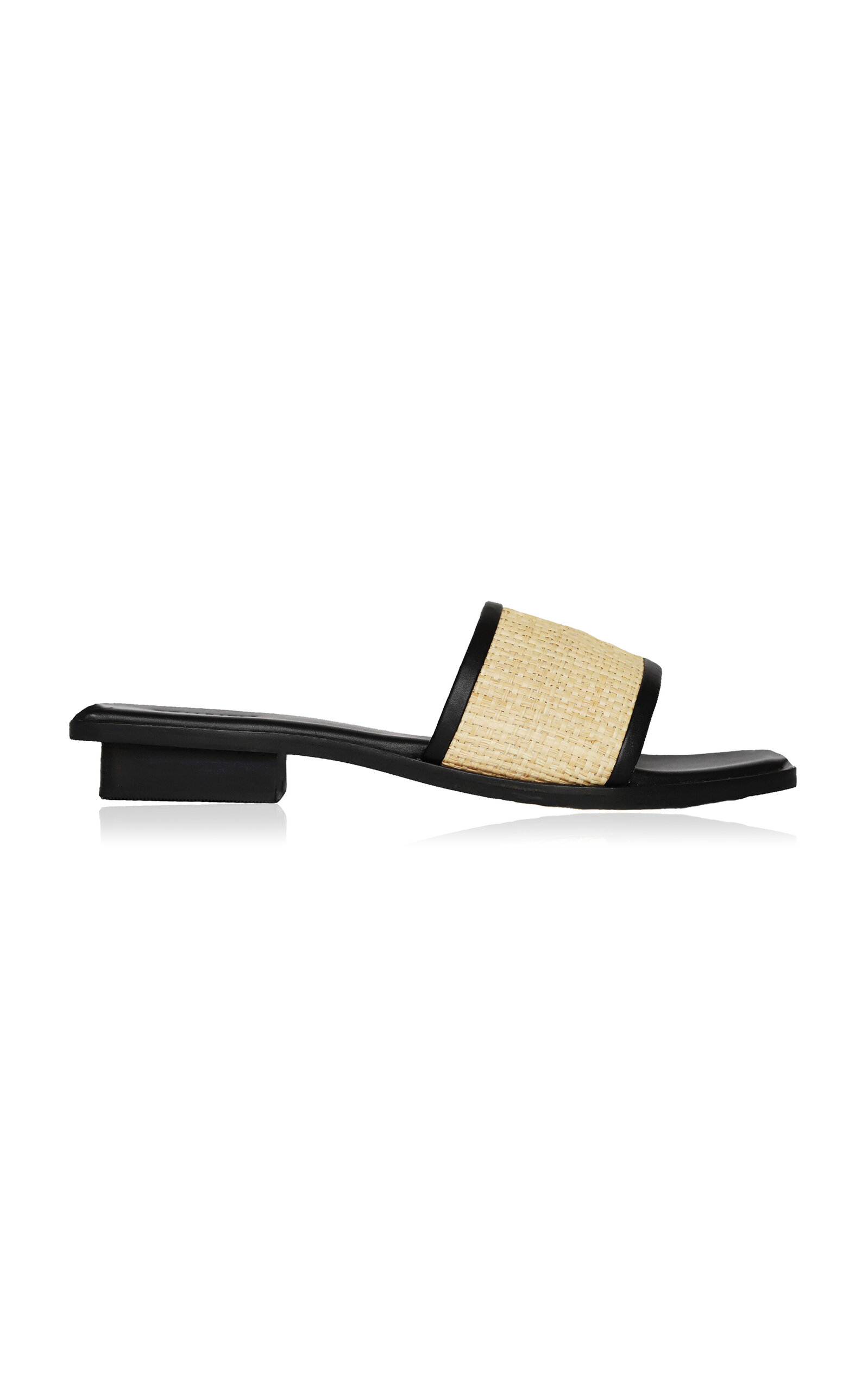 Ona Leather-Trimmed Raffia Slides