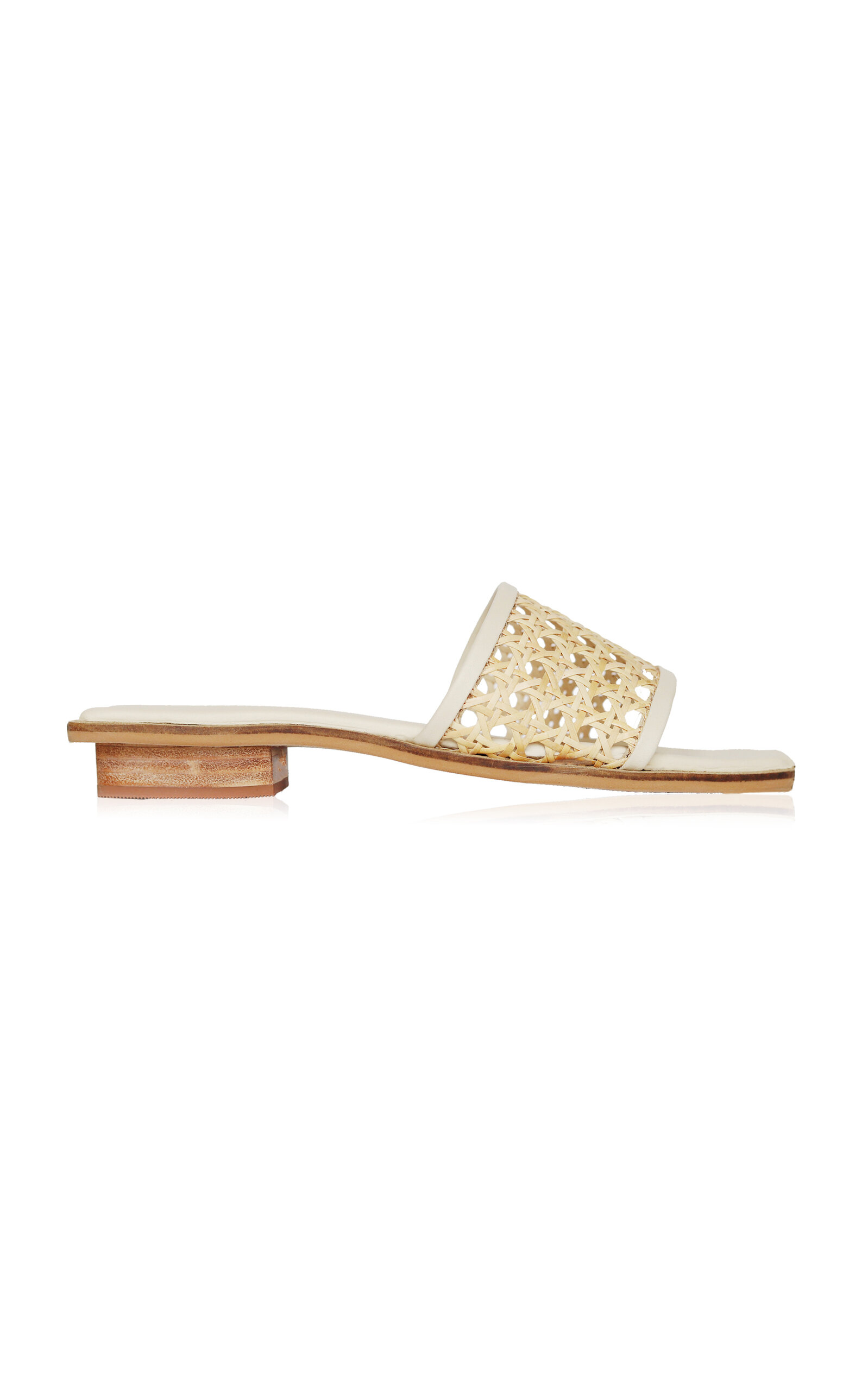 Pia Leather-Trimmed Rattan Slides