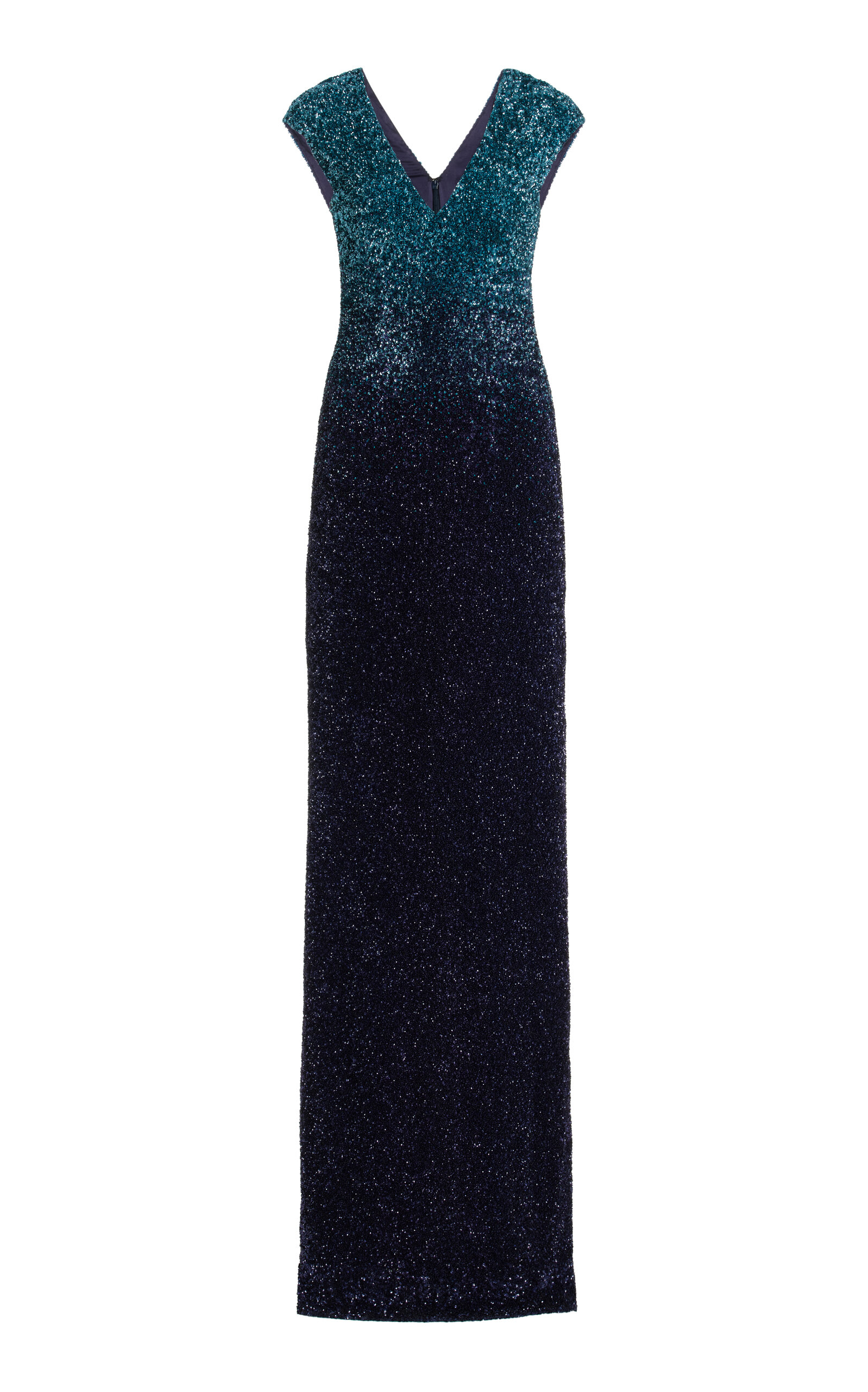 Shop Pamella Roland Sequined Gown In Turquoise