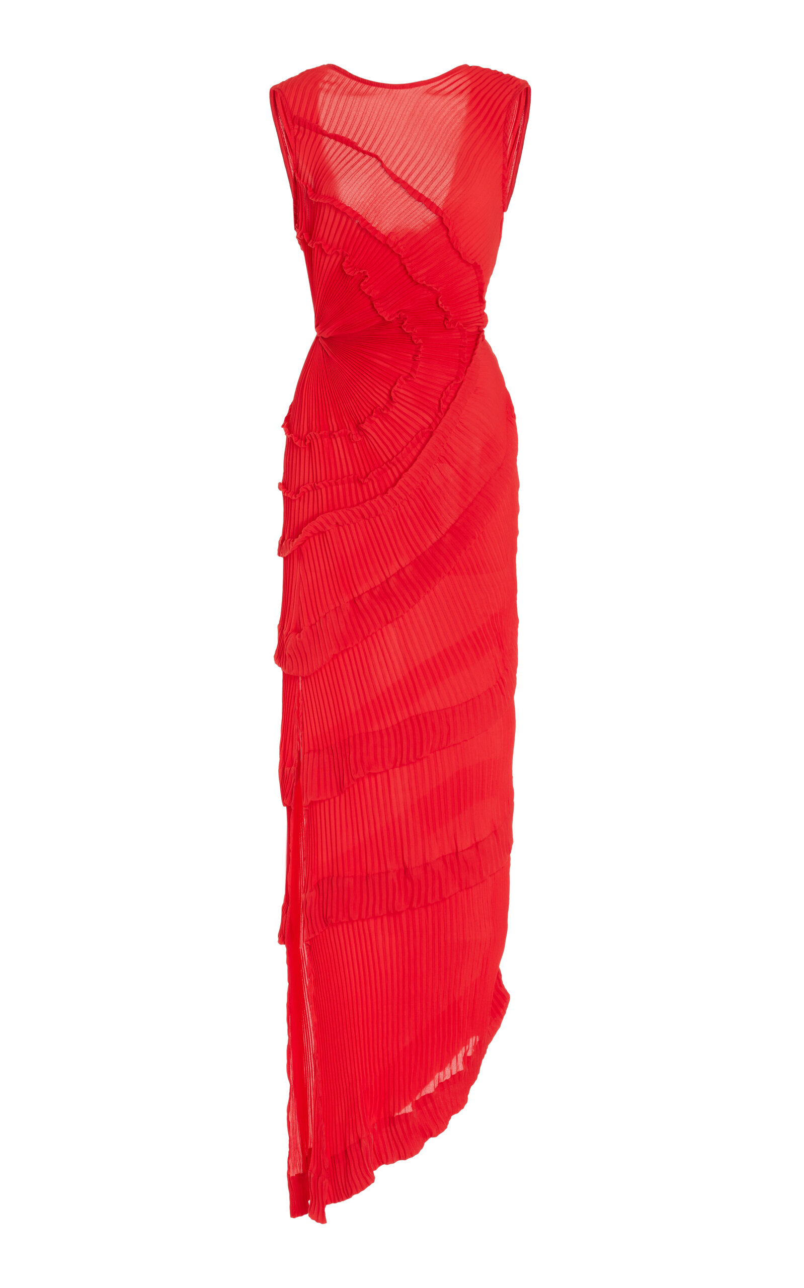 Shop Georgia Hardinge Opal Ruffled Plissé-chiffon Maxi Dress In Red