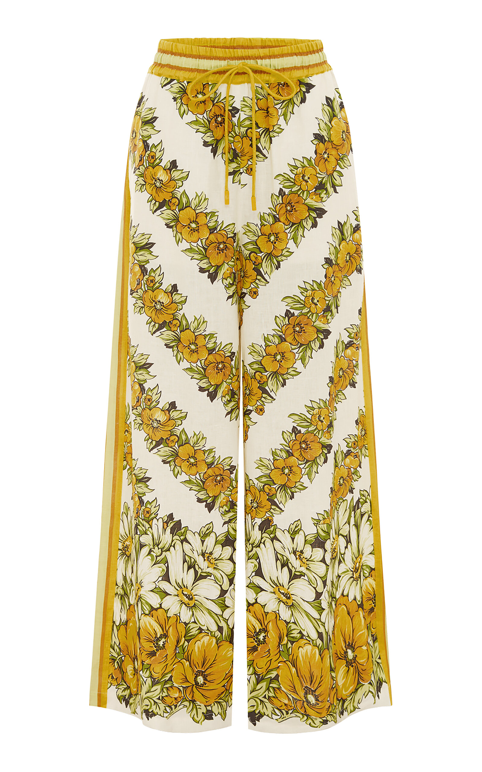 Shop Alemais Gisela Printed Linen Wide-leg Pants In Yellow