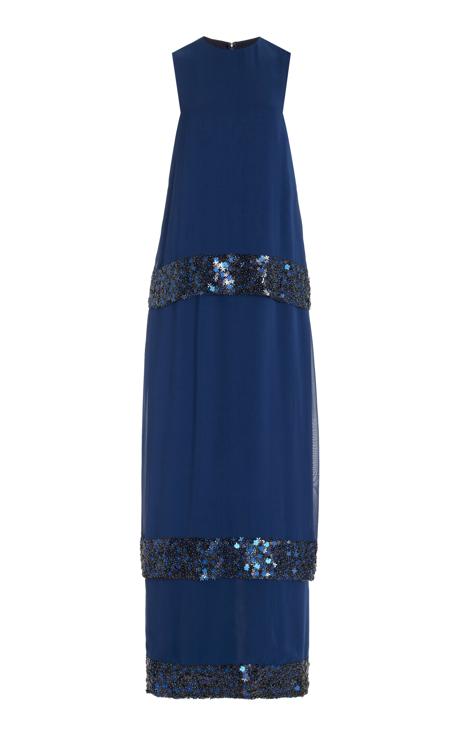 Shop Delpozo Sequined Satin Gown In Navy