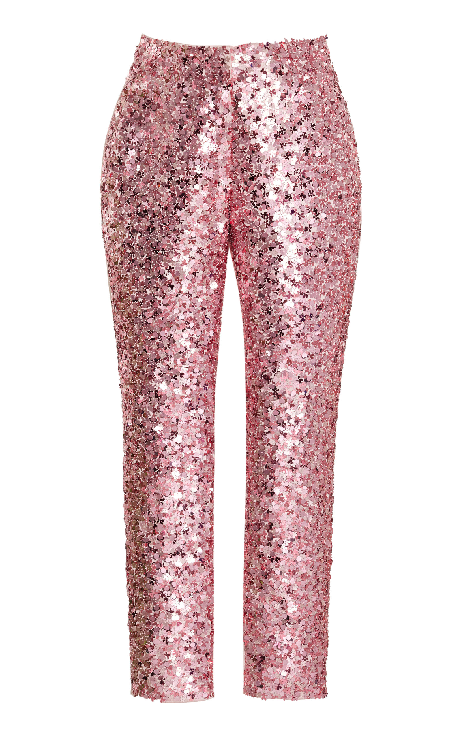 Shop Delpozo Sequined Satin Straight-leg Pants In Pink