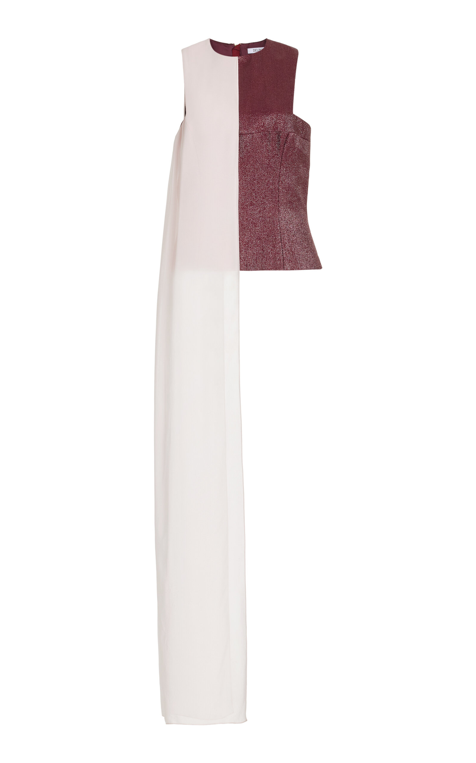 Shop Delpozo Chiffon-paneled Glittered Twill Top In Burgundy