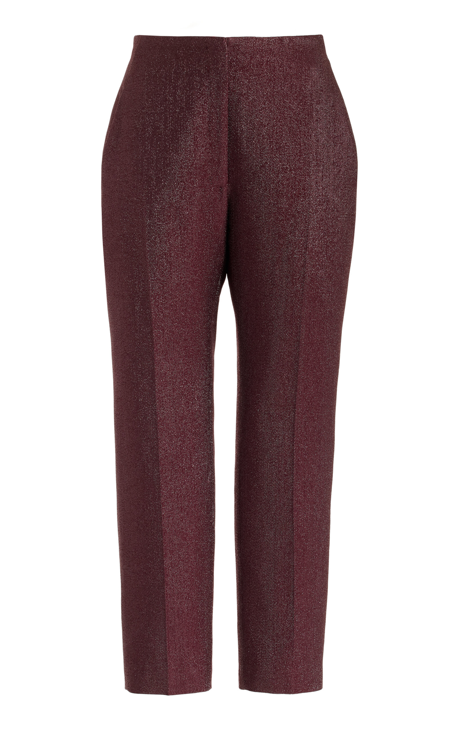 Shop Delpozo Glittered Twill Straight-leg Pants In Burgundy