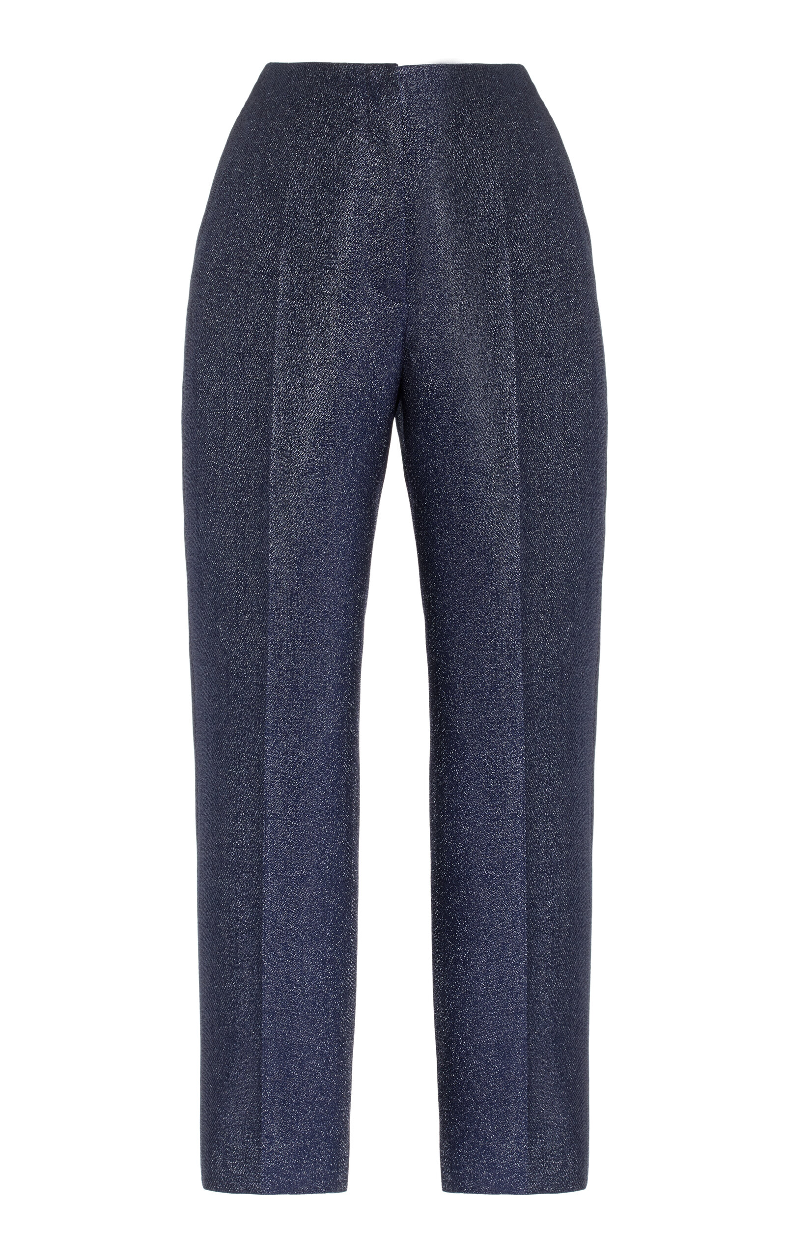 Shop Delpozo Glittered Twill Straight-leg Pants In Navy