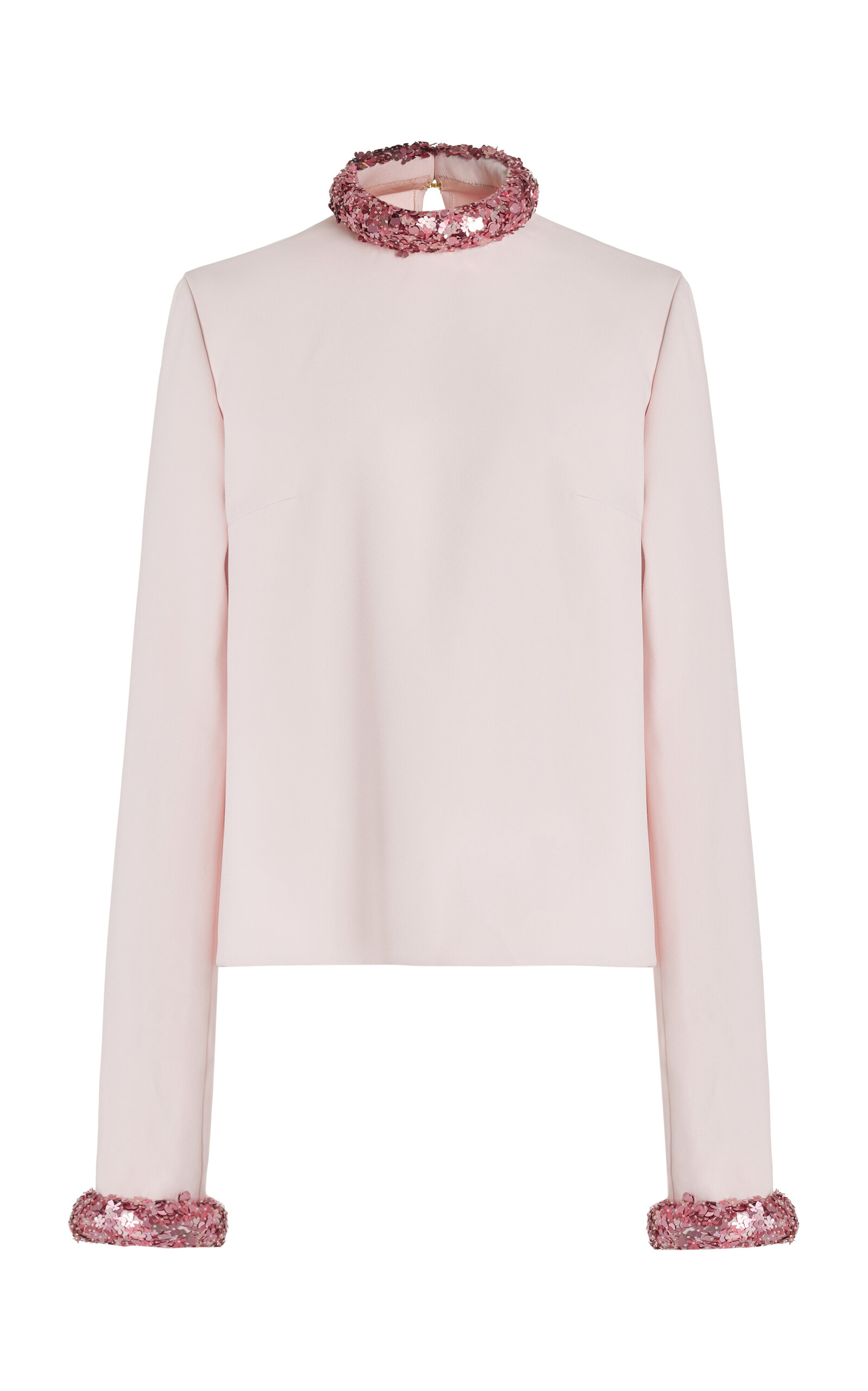 Shop Delpozo Slit-back Sequined Satin Top In Pink