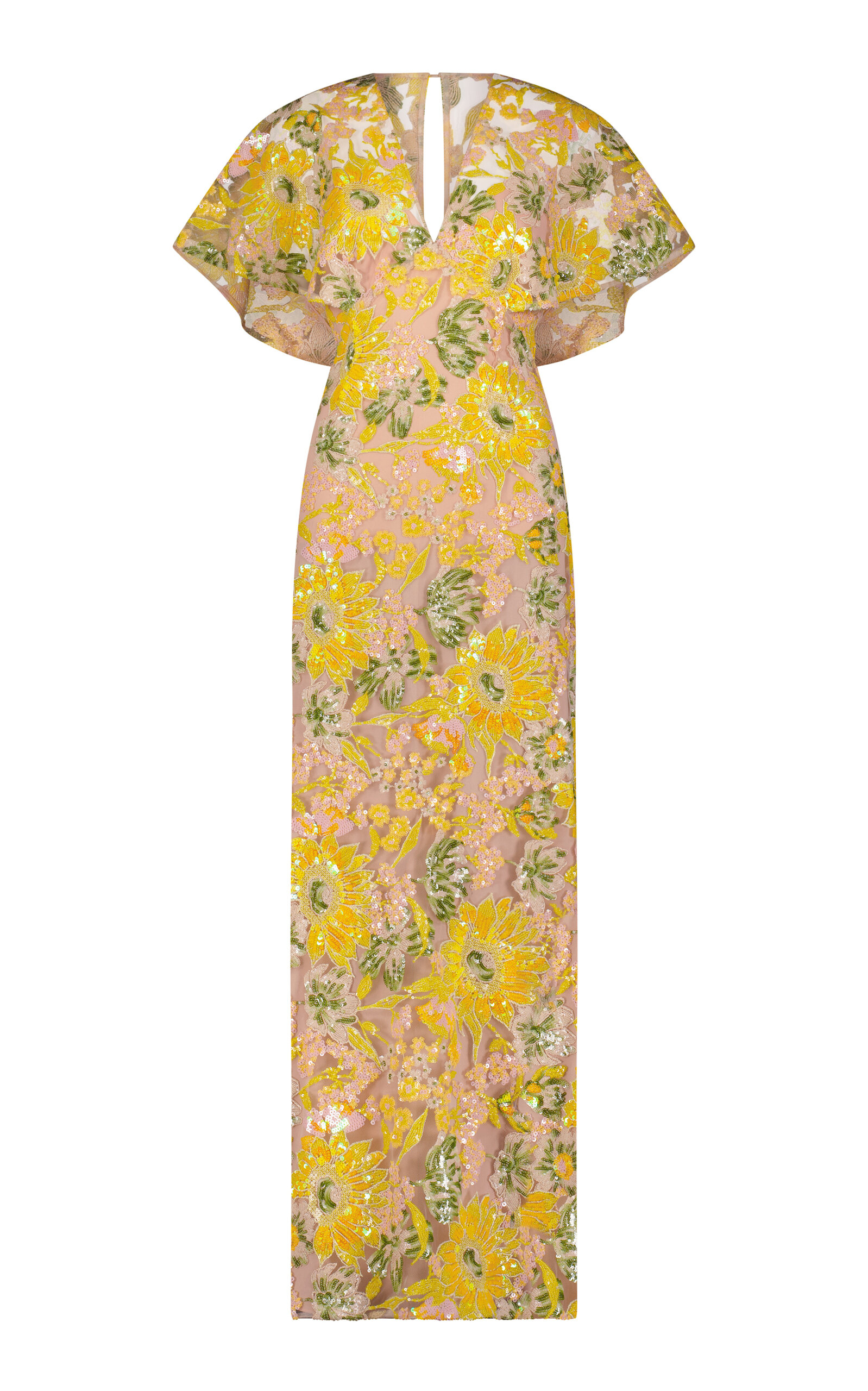 Shop Lela Rose Floral Sequin Tulle Dress In Yellow