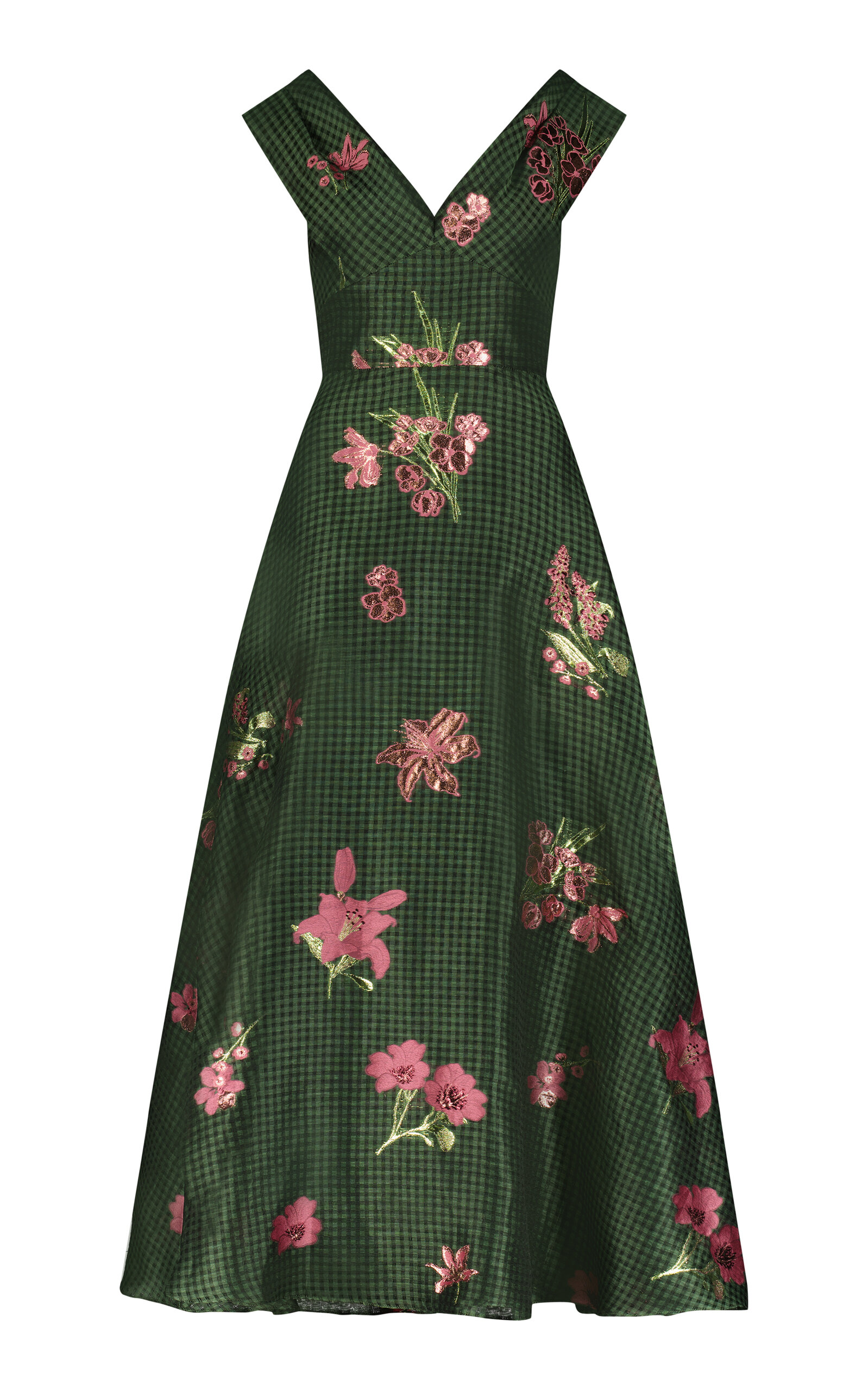 Shop Lela Rose Floral Fil Coupe Off-the-shoulder Dress In Green